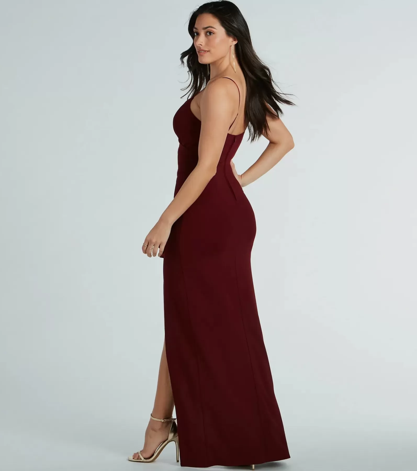 Windsor Red Bridesmaid Dresses | Country Wedding Guest Dresses*Miley V-Neck Ruffle Crepe Formal Dress