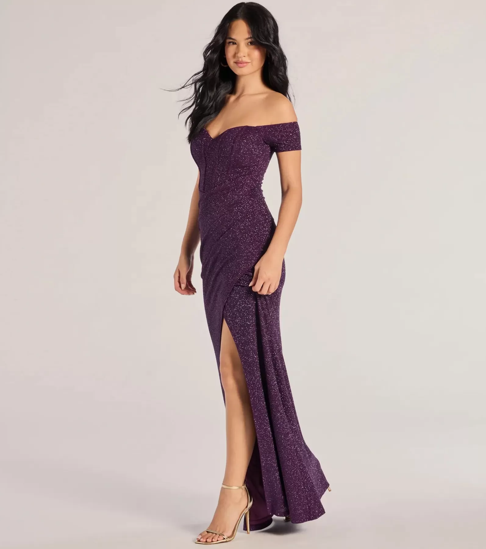 Windsor Glitter Nye Dresses | Wedding Outfits*Mimi Off The Shoulder Glitter Mermaid Corset Dress