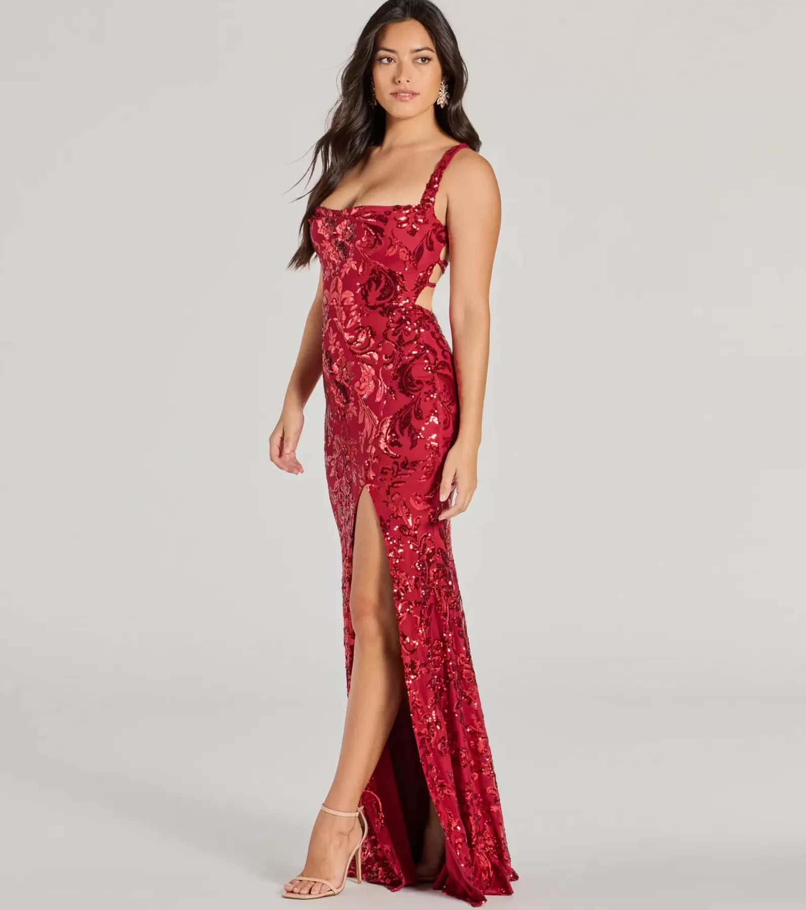 Windsor Sequin Bridesmaid Dresses | Red Bridesmaid Dresses*Moira Lace-Up Mermaid Sequin Formal Dress