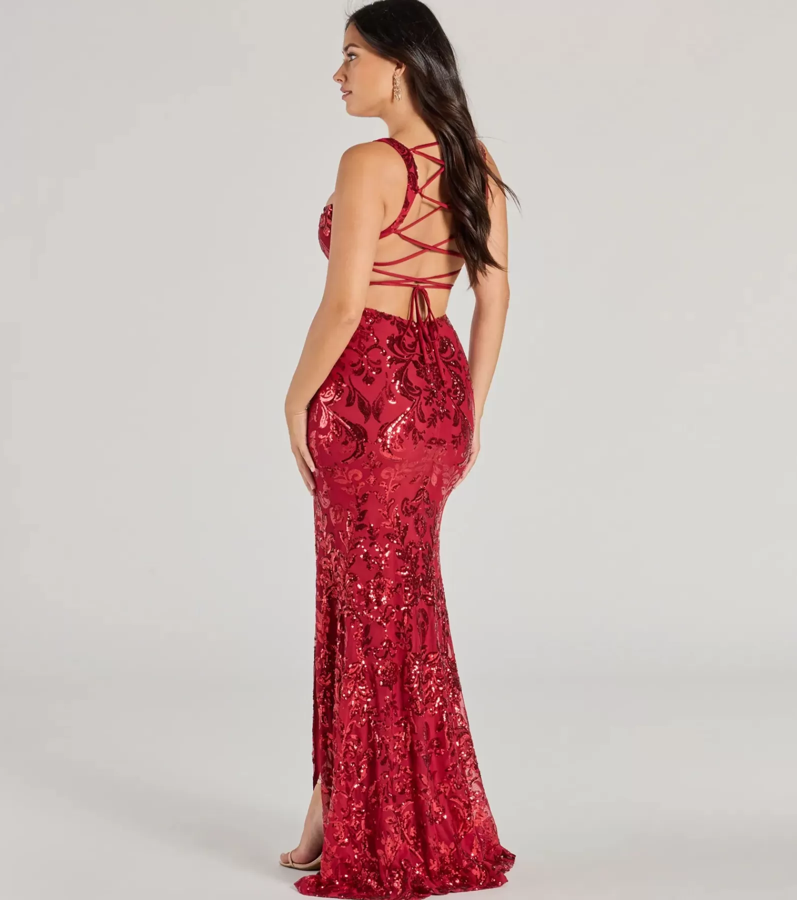 Windsor Sequin Bridesmaid Dresses | Red Bridesmaid Dresses*Moira Lace-Up Mermaid Sequin Formal Dress