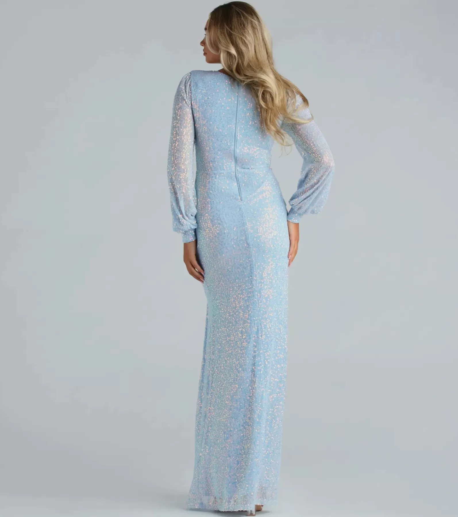 Windsor Sequin Bridesmaid Dresses | Blue Bridesmaid Dresses*Mona Formal Sequin Long Sleeve Mermaid Dress