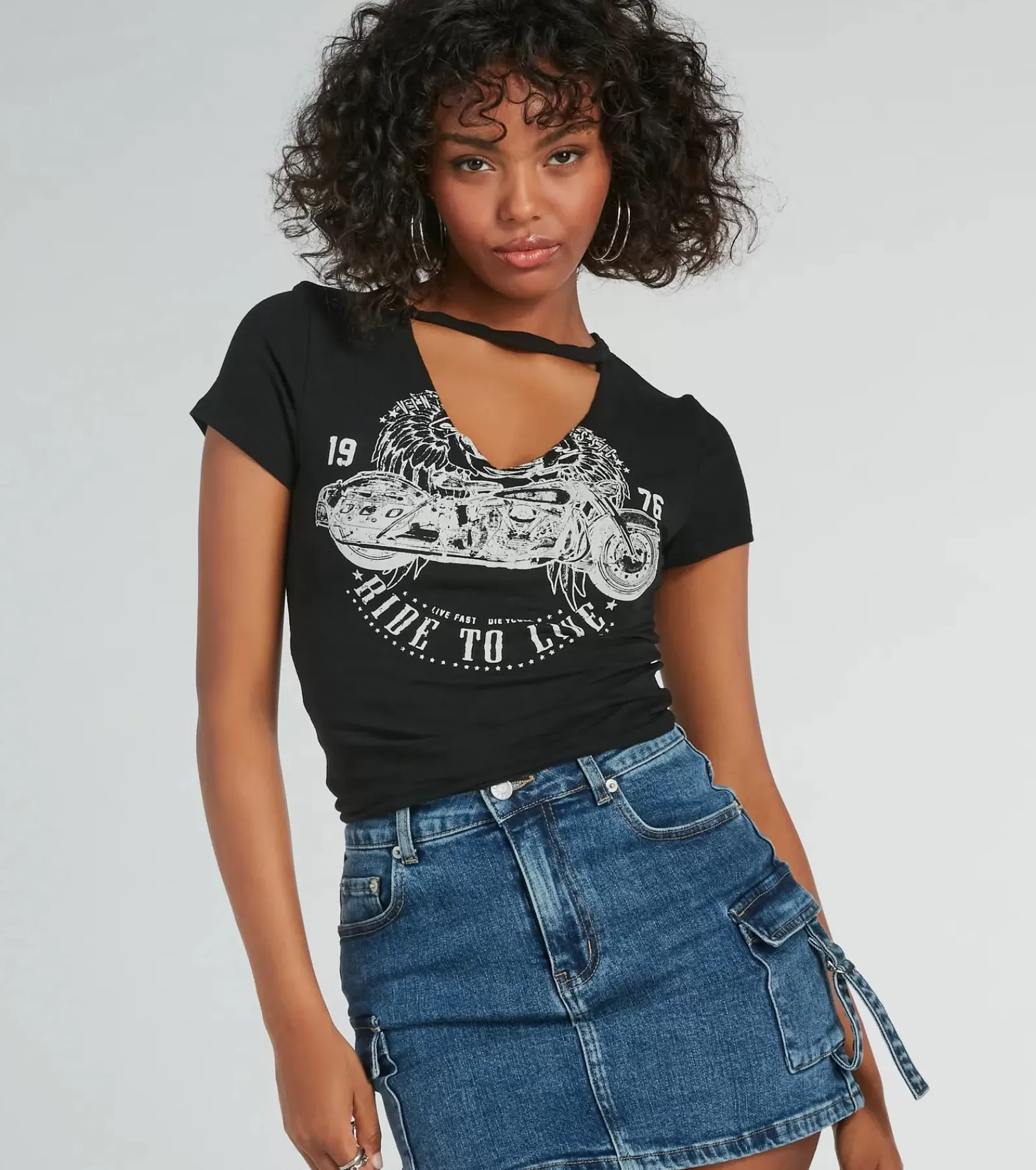 Windsor Going-Out Tops | Graphic Tees*Moto Babe Cutout Knit Graphic Tee
