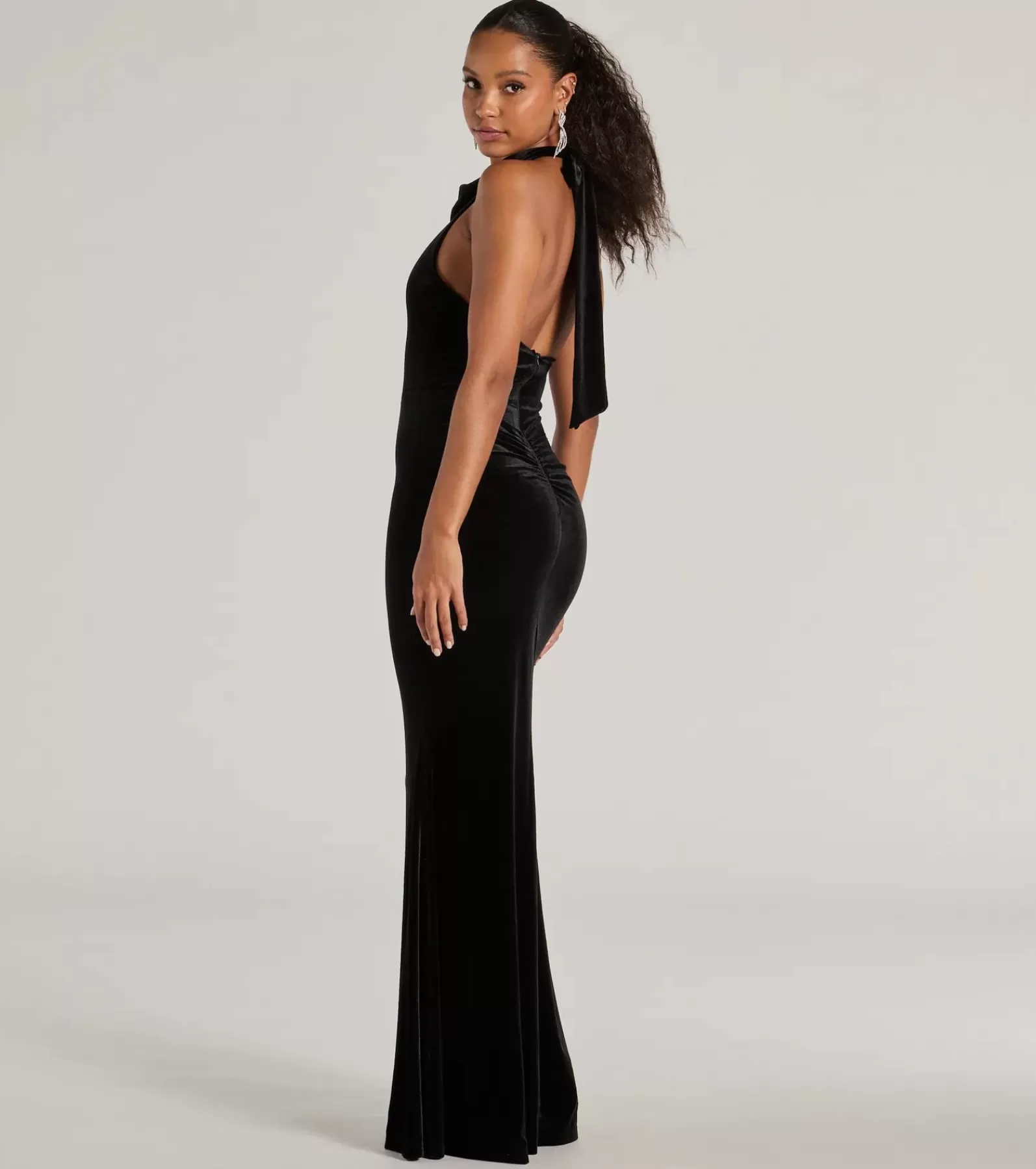 Windsor Wedding Outfits | Black Tie Wedding Guest Dresses*Nara Long Velvet Halter Mermaid Dress