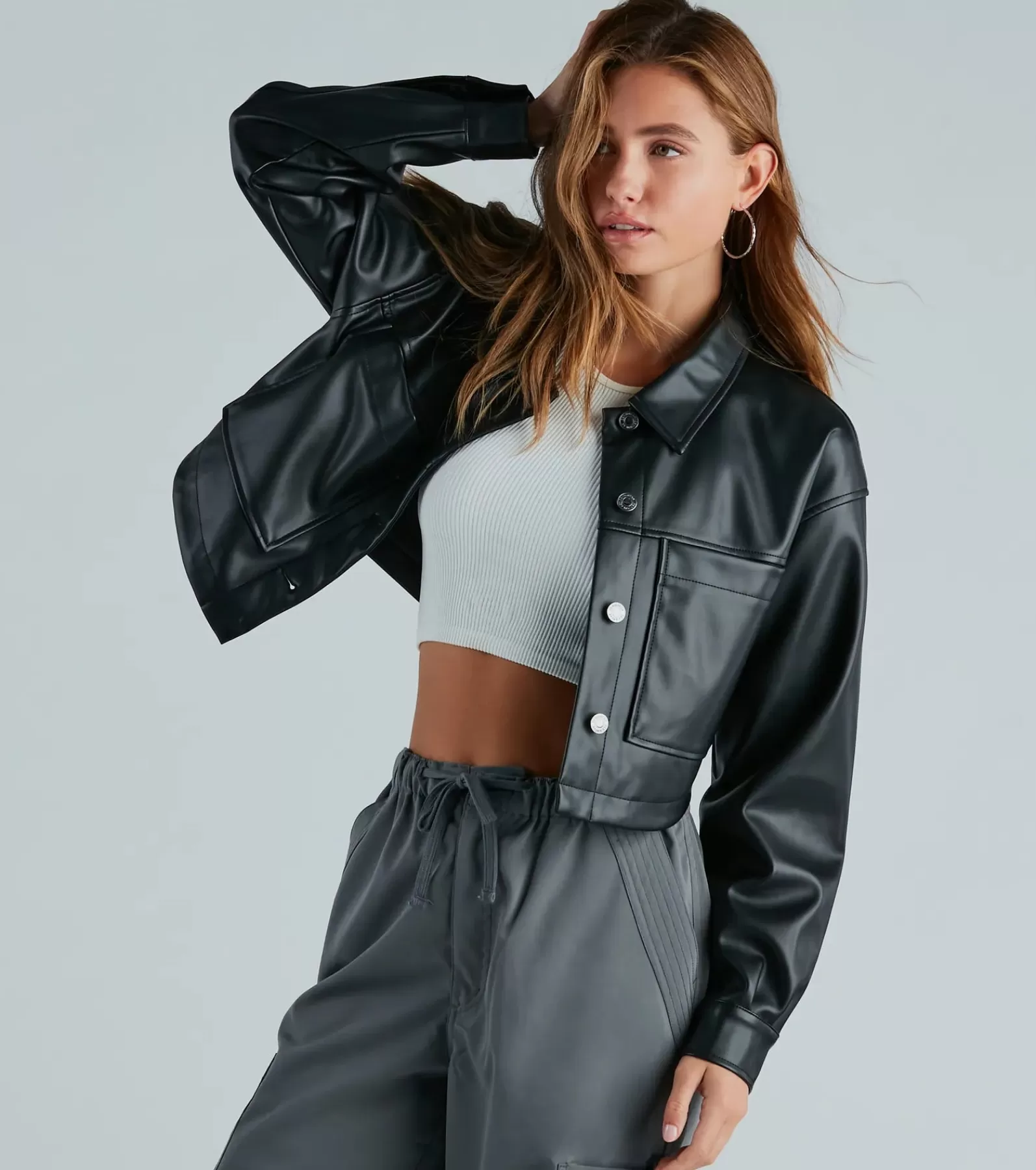 Windsor Shackets | Moto & Faux Leather*New Rule Faux Leather Crop Shacket