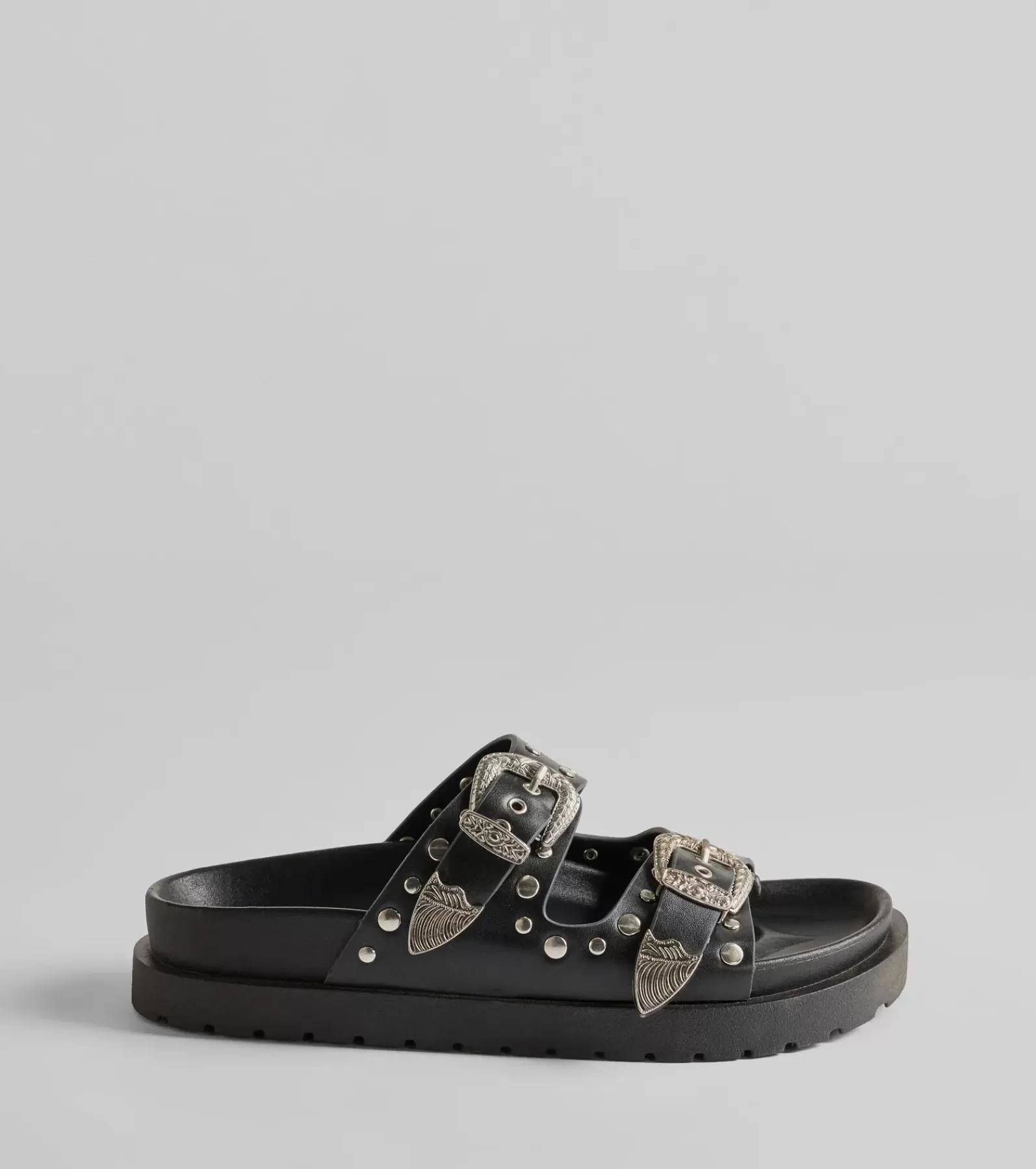 Windsor Sandals*On Trend Western Buckle Faux Leather Slide Sandals