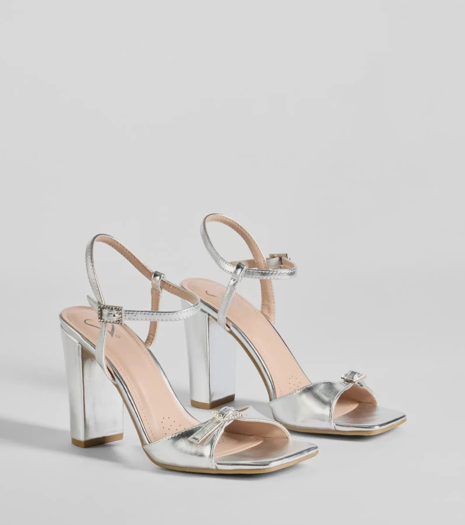 Windsor High Heels | Sandals*Party Moves Rhinestone Buckle Metallic Block Heels