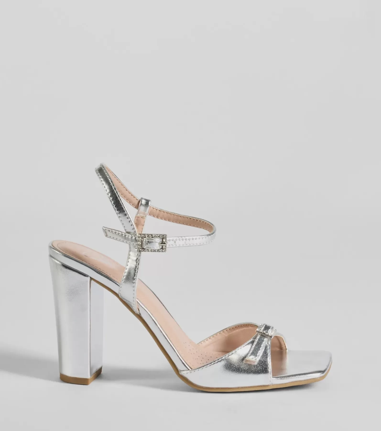 Windsor High Heels | Sandals*Party Moves Rhinestone Buckle Metallic Block Heels