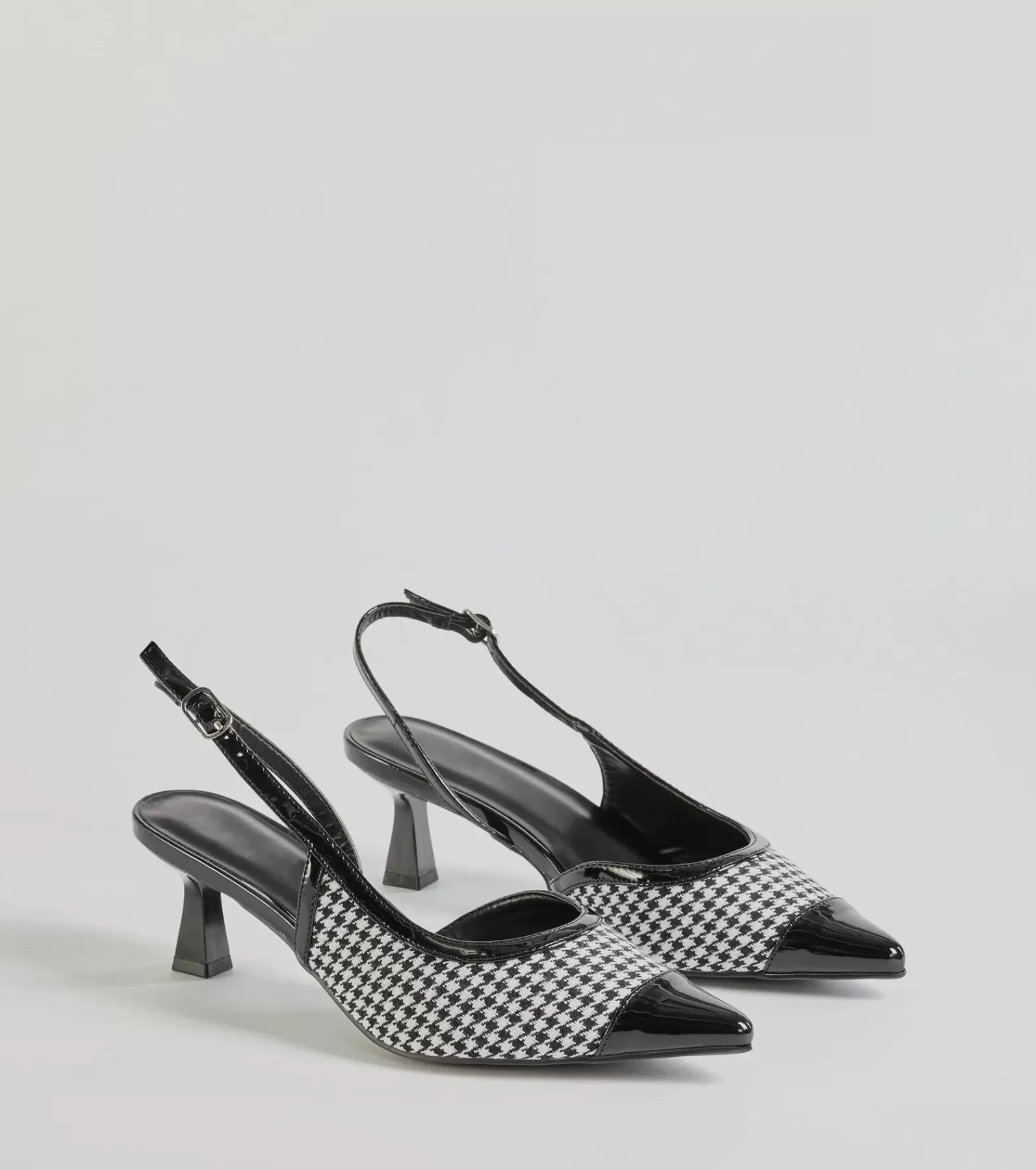 Windsor Stilettos | Heels*Pattern Play Houndstooth Sling-Back Kitten Heel Pumps