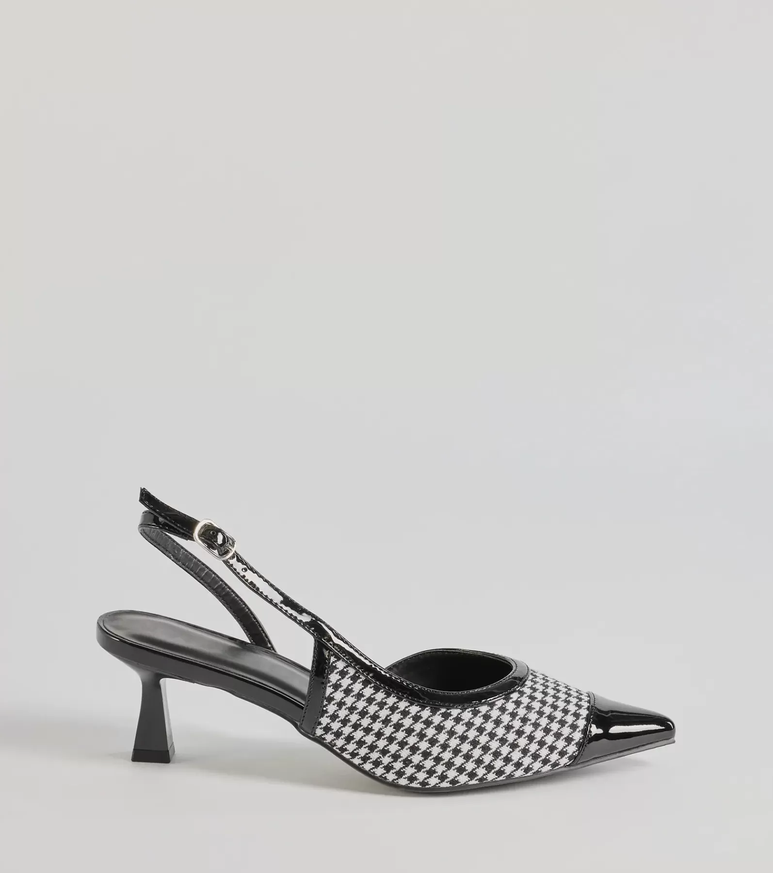 Windsor Stilettos | Heels*Pattern Play Houndstooth Sling-Back Kitten Heel Pumps