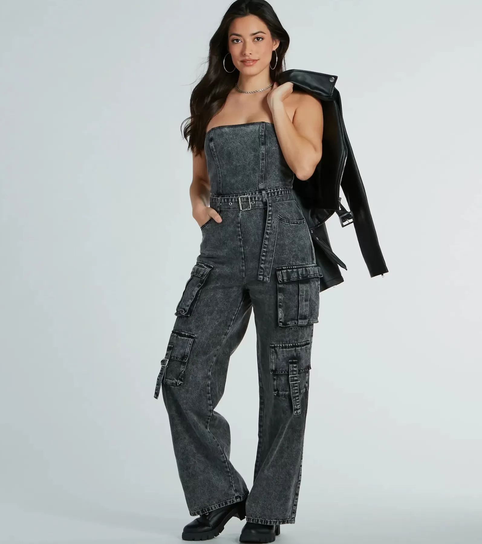 Windsor All Jumpsuits & Rompers | Cargo Pants*Pit Stop Strapless Cargo Acid Wide Leg Denim Jumpsuit