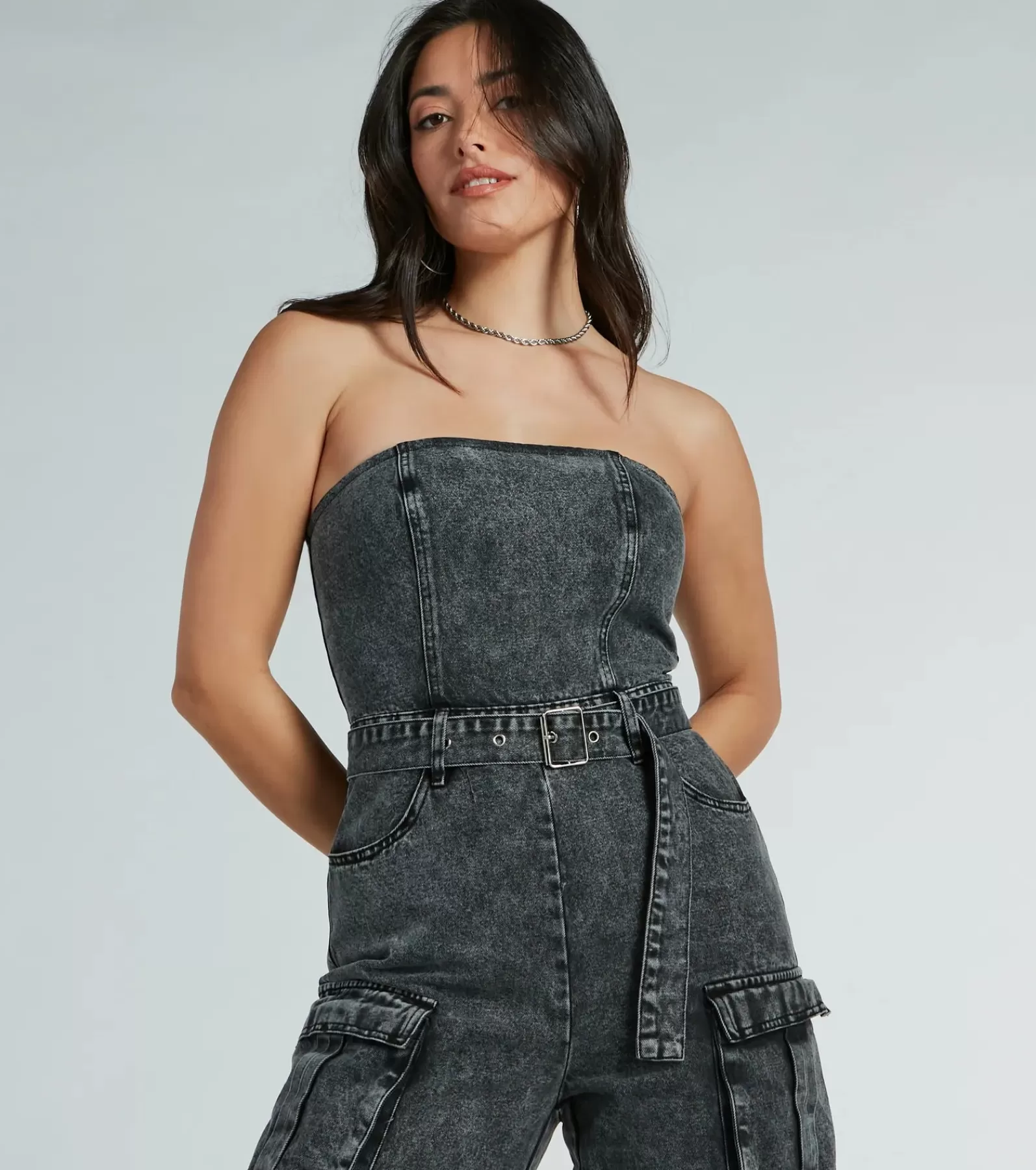 Windsor All Jumpsuits & Rompers | Cargo Pants*Pit Stop Strapless Cargo Acid Wide Leg Denim Jumpsuit