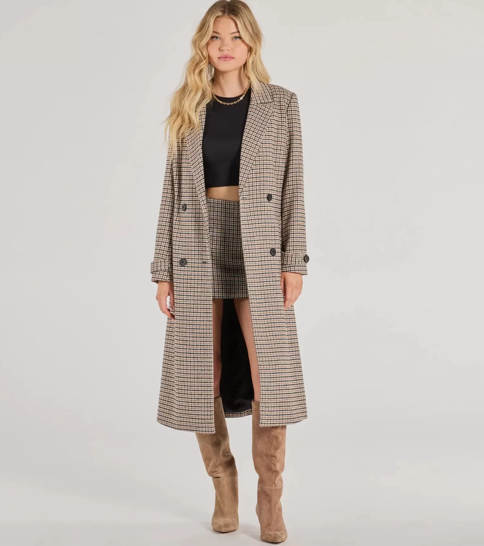 Windsor Coats | All Matching Sets*Plaid Perfection Faux Wool Long Coat