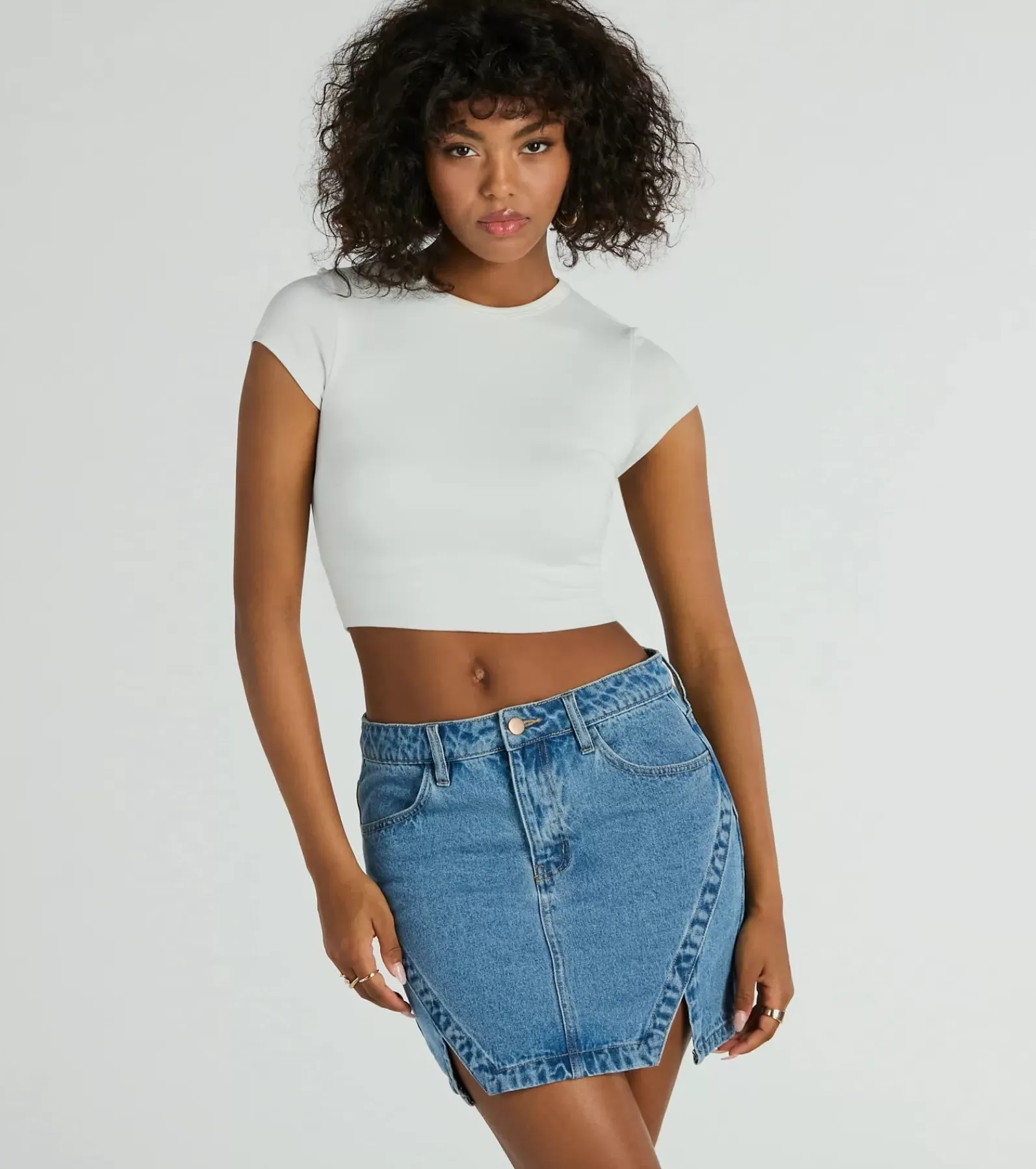 Windsor Denim Skirts | Mini Skirts*Playfully Perfect High Rise Slit Mini Denim Skirt