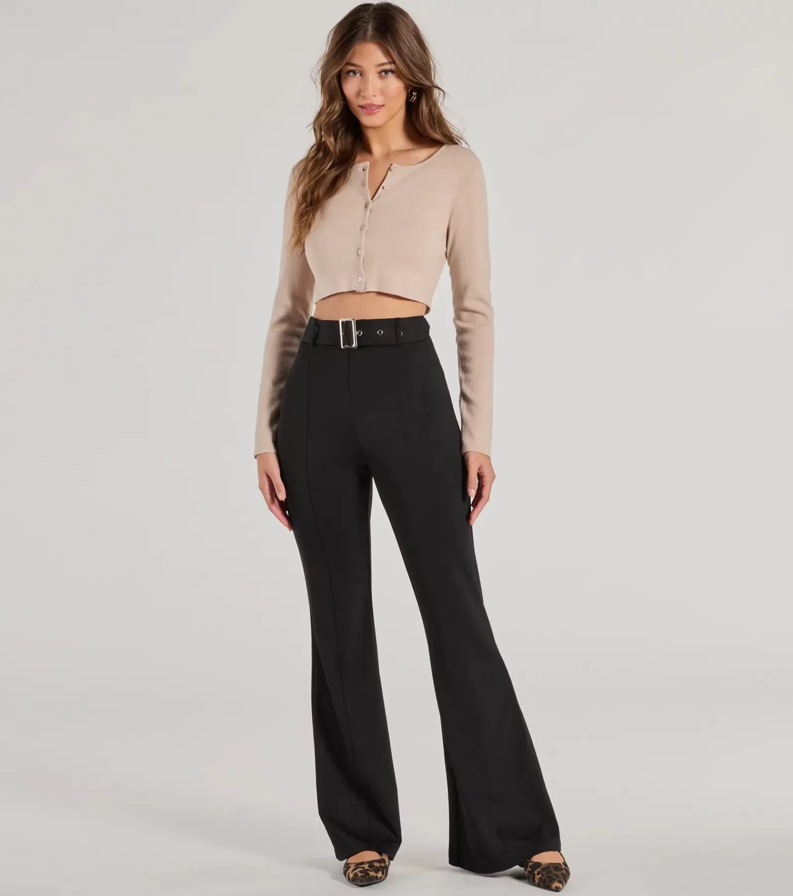 Windsor Black Pants | Flare Pants*Polished Glam Belted Wide Leg Pants