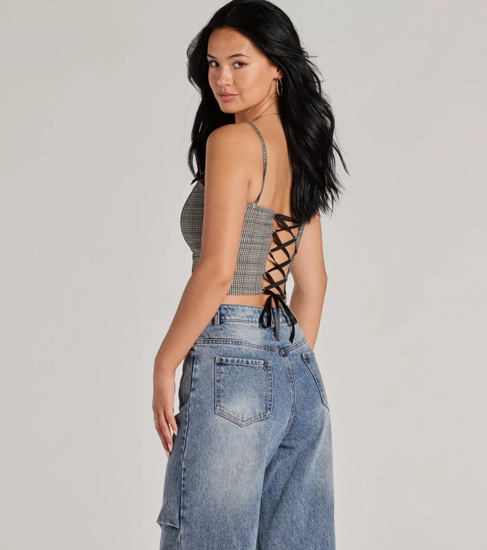 Windsor Going-Out Tops | Corset & Bustier Tops*Preppy Vibe Lace-Up Plaid Corset Top