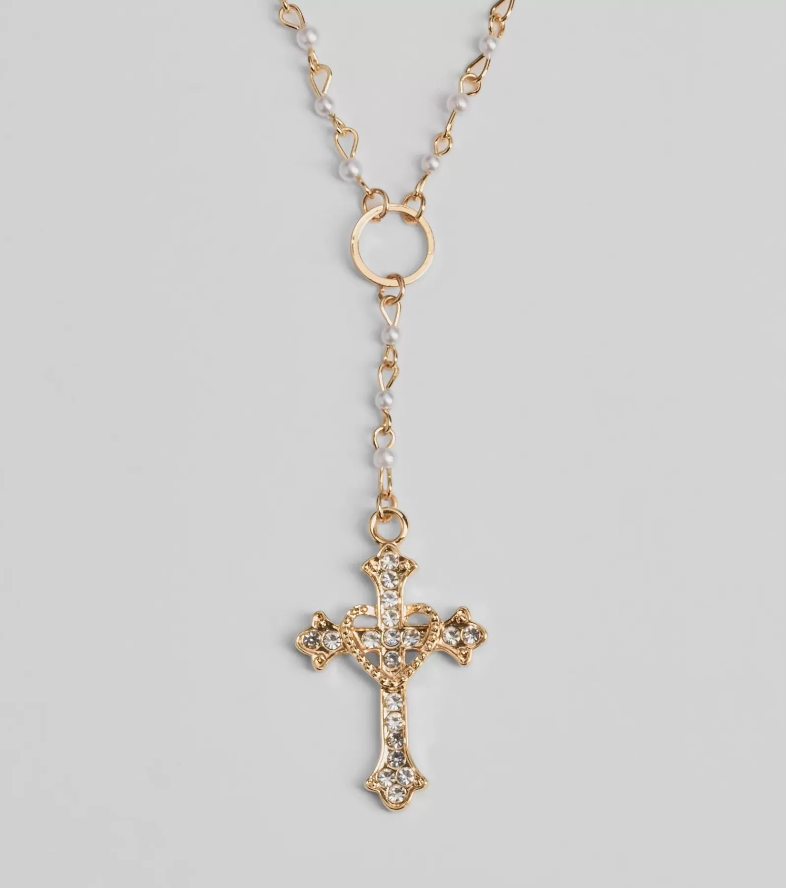 Windsor Necklaces & Chokers | All Accessories*Pretty Sparkle Rhinestone Cross Pearl Lariat Necklace
