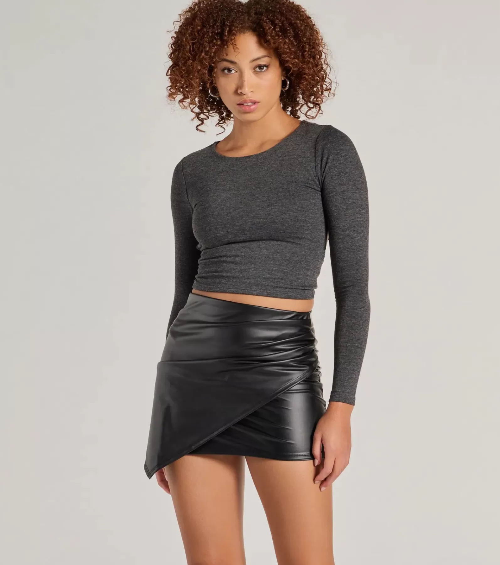 Windsor Black Skirts | Faux Leather & Suede Bottoms*Raise The Bar Faux Leather Wrap Mini Skirt