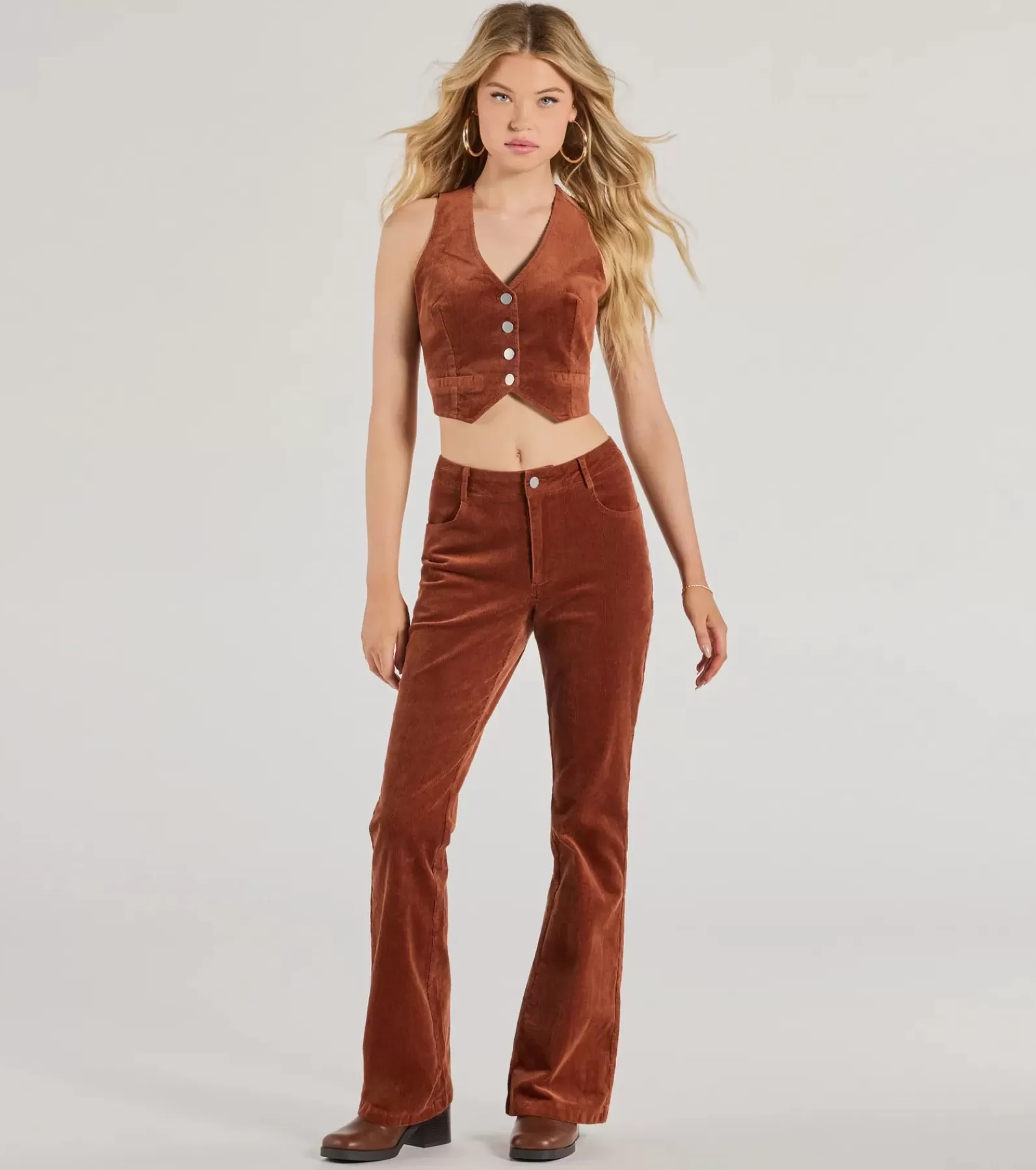 Windsor All Matching Sets | Flare Pants*Retro Chic Corduroy High-Rise Flare Pants