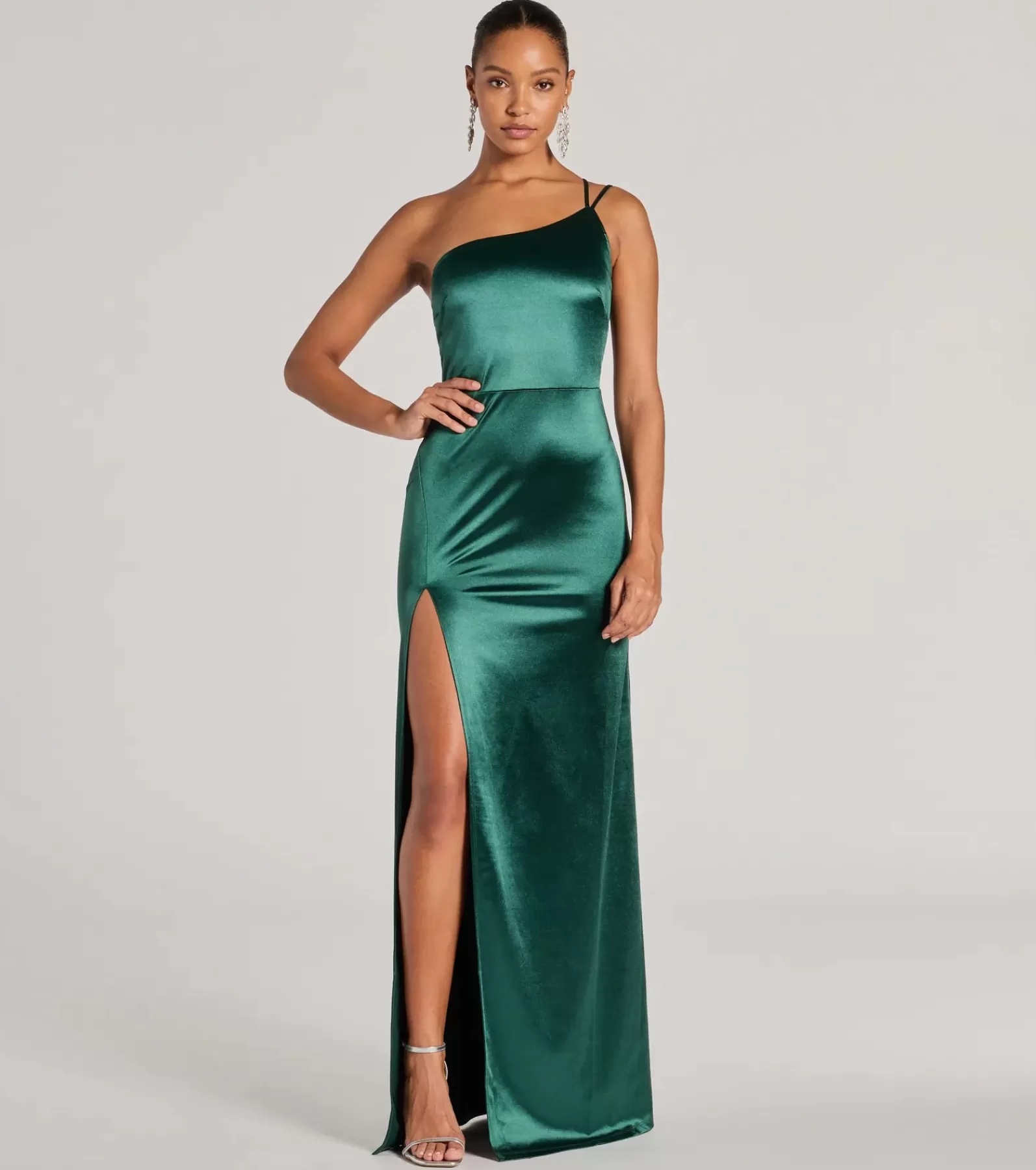 Windsor Satin Bridesmaid Dresses | Green Bridesmaid Dresses*Rhiannon One-Shoulder Satin Long Dress