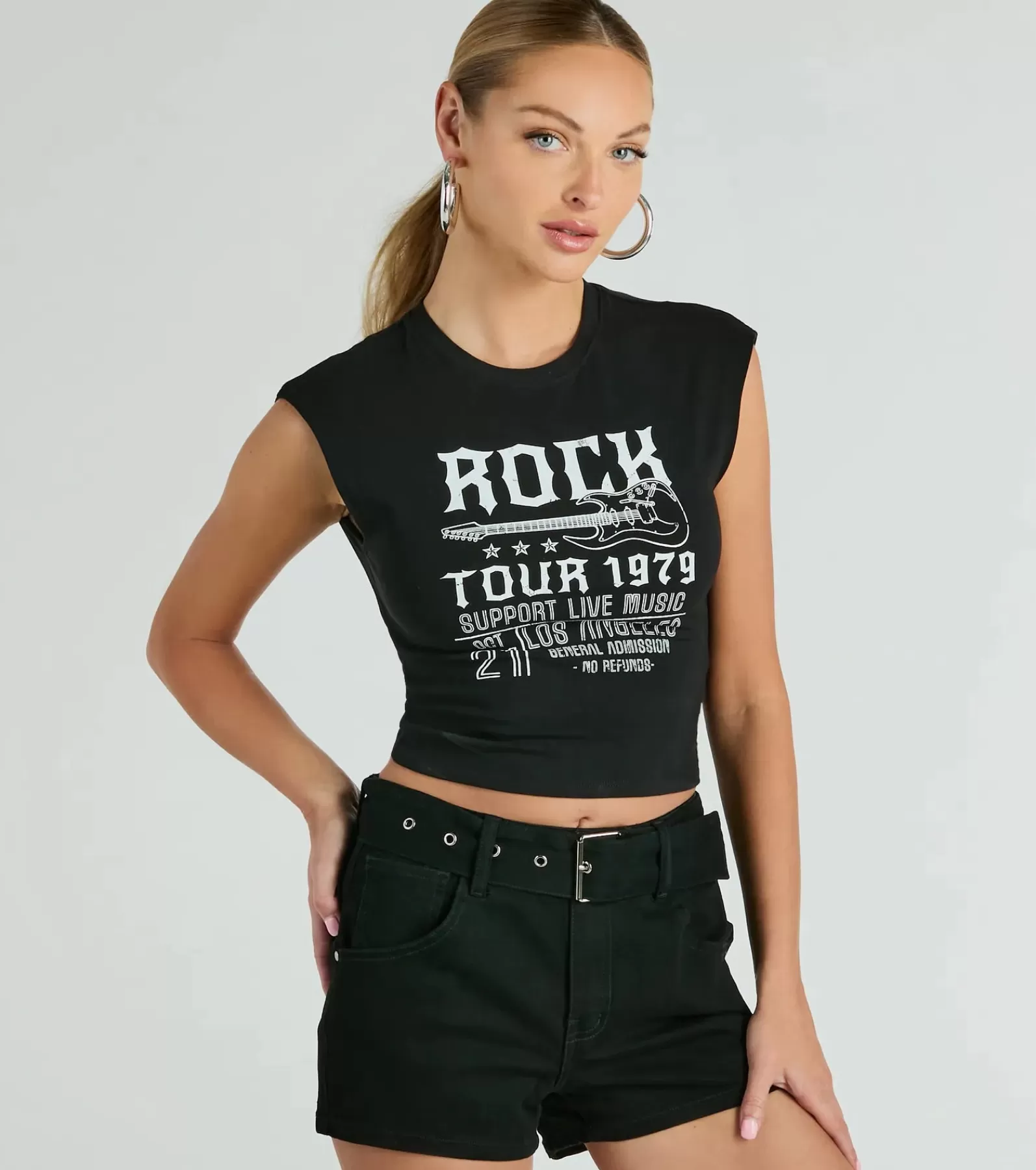 Windsor Graphic Tees | Crop Tops*Rock Tour 1979 Muscle Open Back Graphic Tee