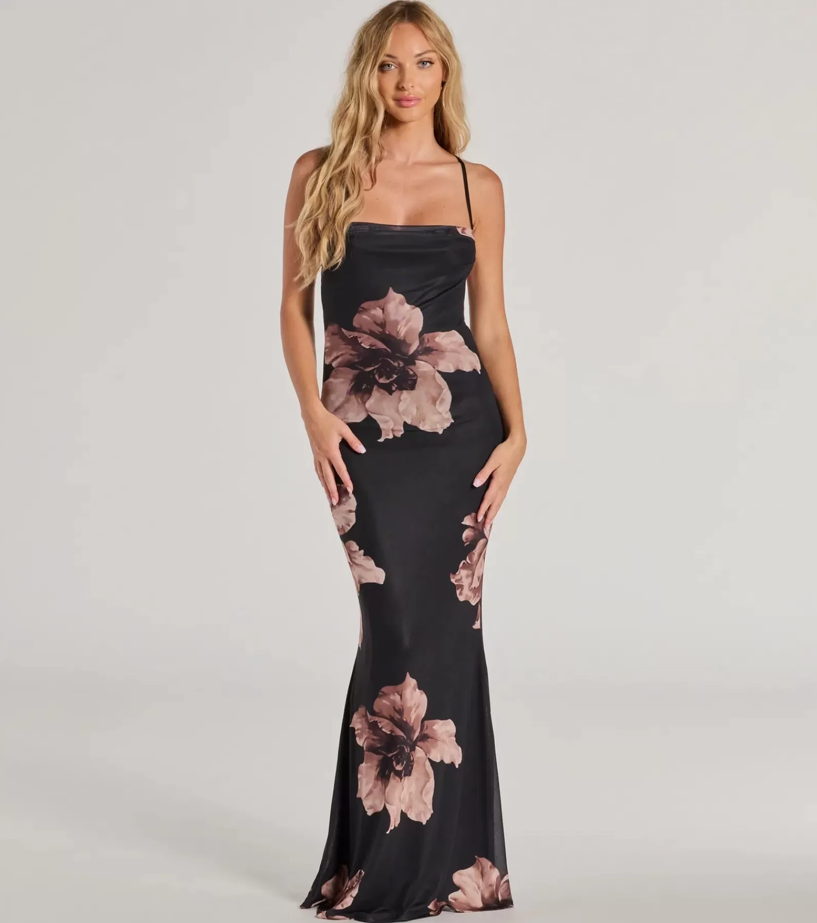 Windsor Wedding Outfits | Country Wedding Guest Dresses*Romance Era Floral Lace-Up Back Long Mermaid Dress
