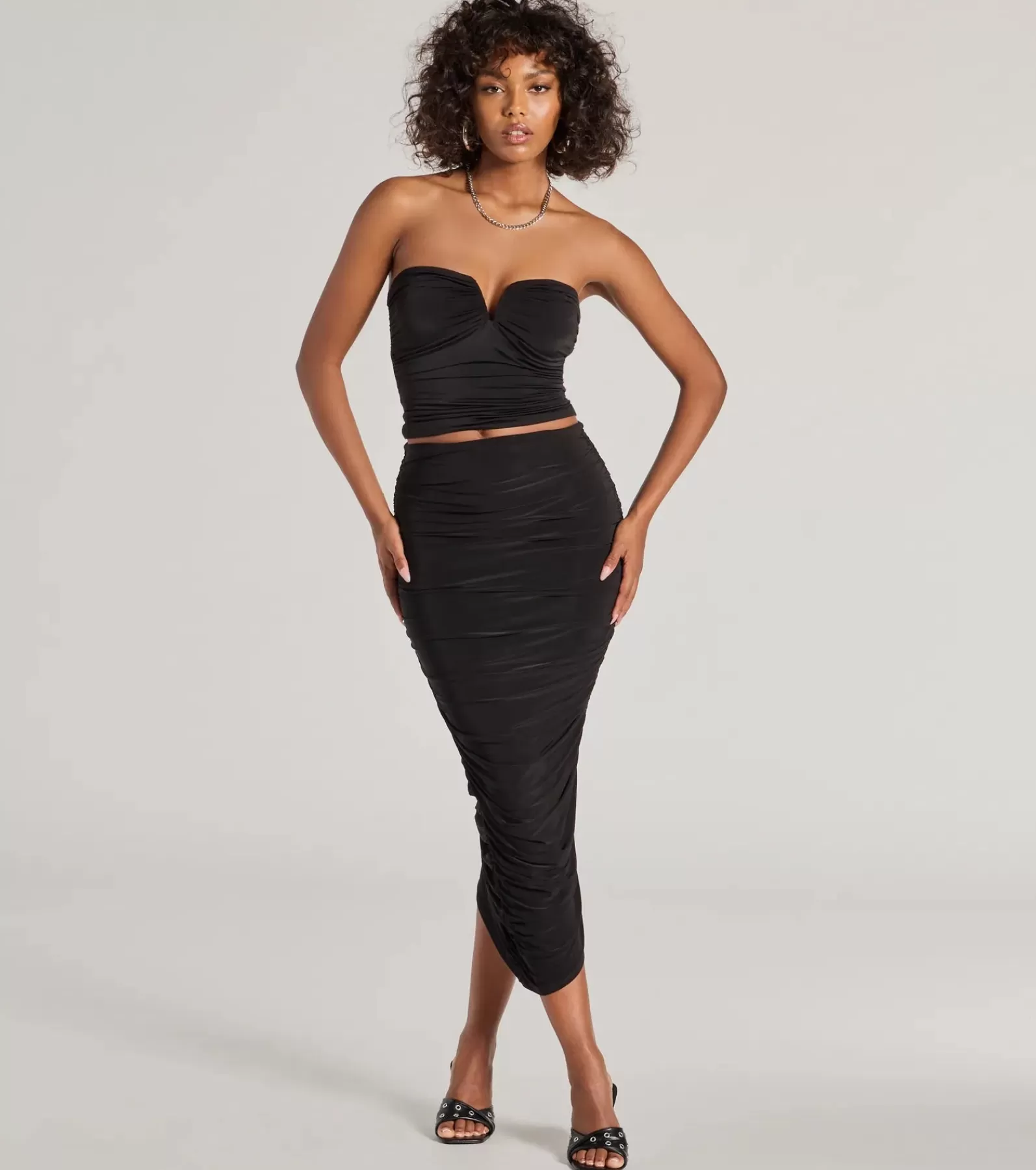 Windsor Nye Outfits | Black Skirts*Ruched And Ready High Waist Midi Skirt