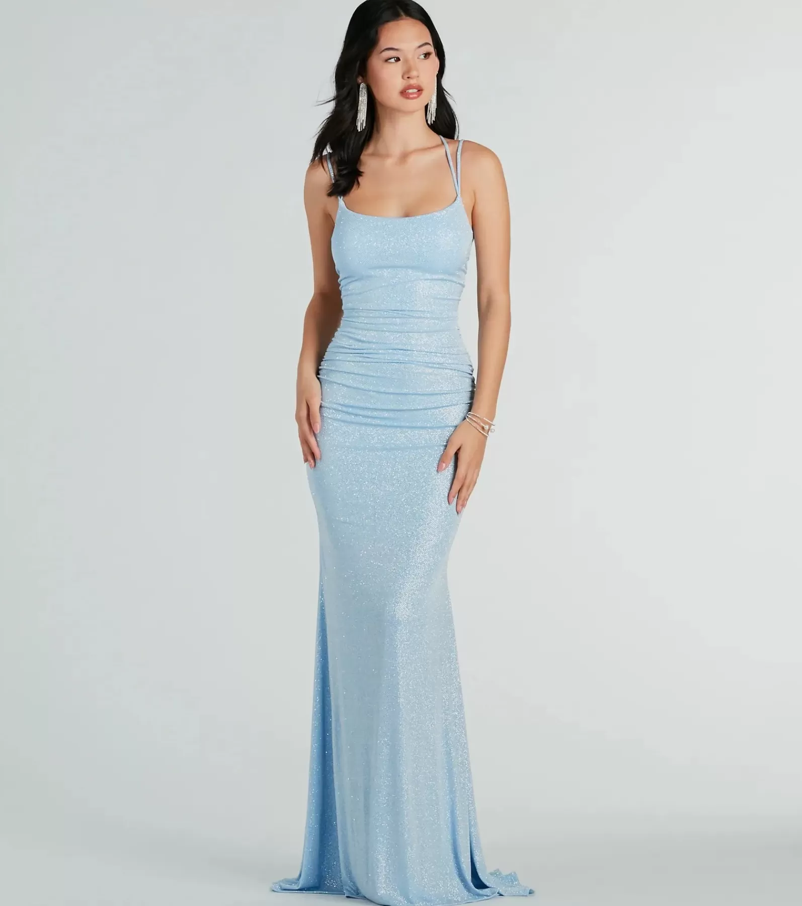 Windsor Blue Bridesmaid Dresses*Rylie Formal Glitter Lace-Up Mermaid Long Dress
