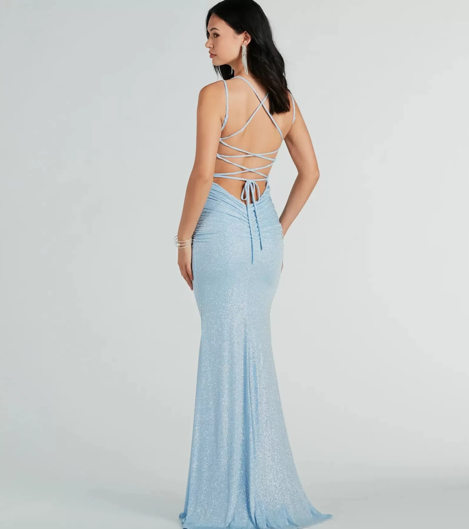 Windsor Blue Bridesmaid Dresses*Rylie Formal Glitter Lace-Up Mermaid Long Dress