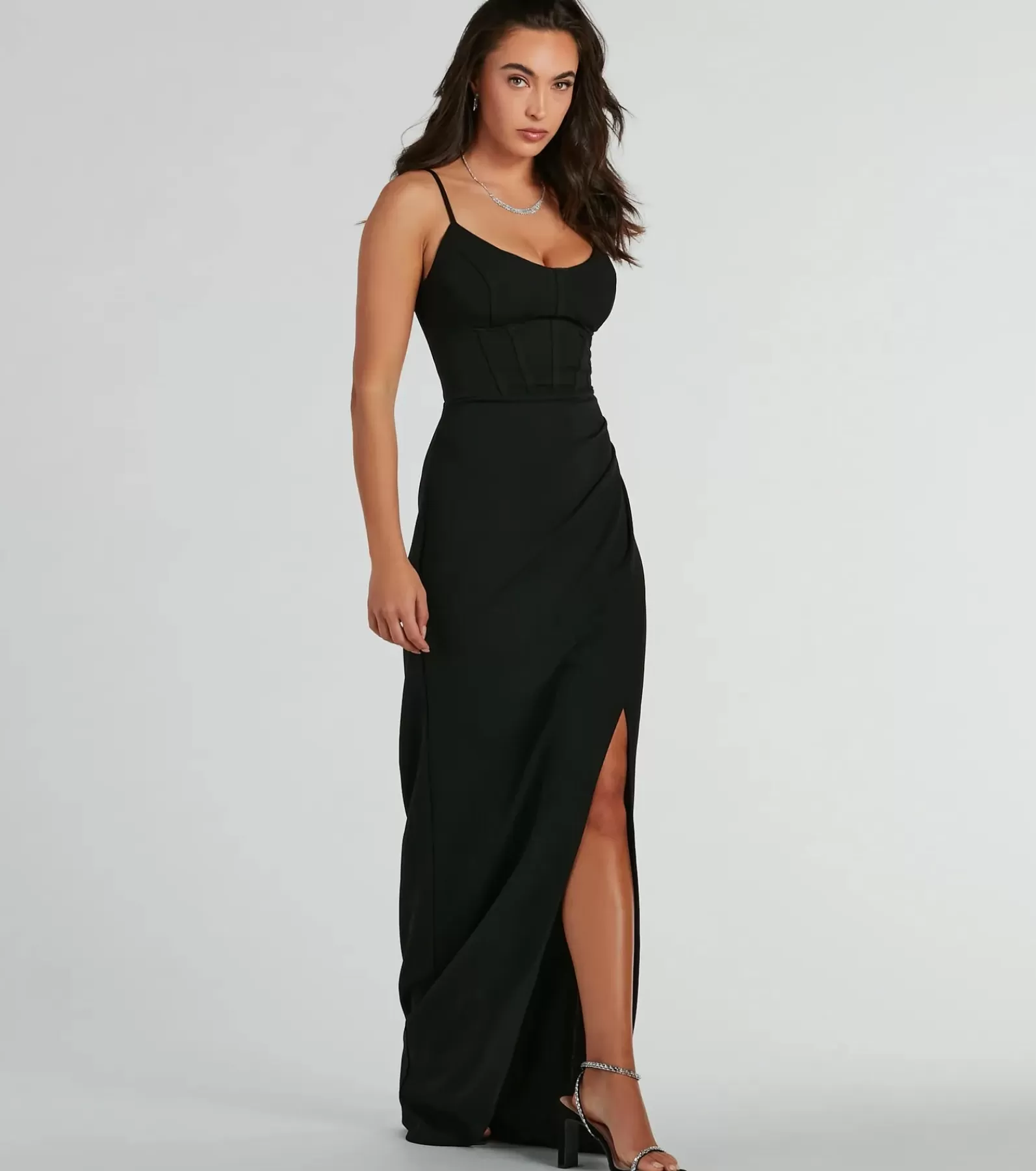 Windsor Black Bridesmaid Dresses*Samaria Lace Up Slim Crepe Formal Dress