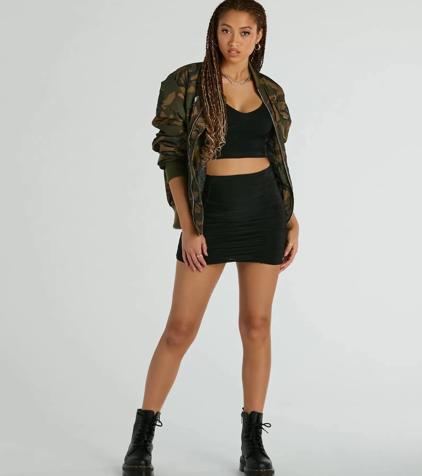 Windsor Black Skirts | Mini Skirts*Sassy Fun Ruched Bodycon Mini Skirt