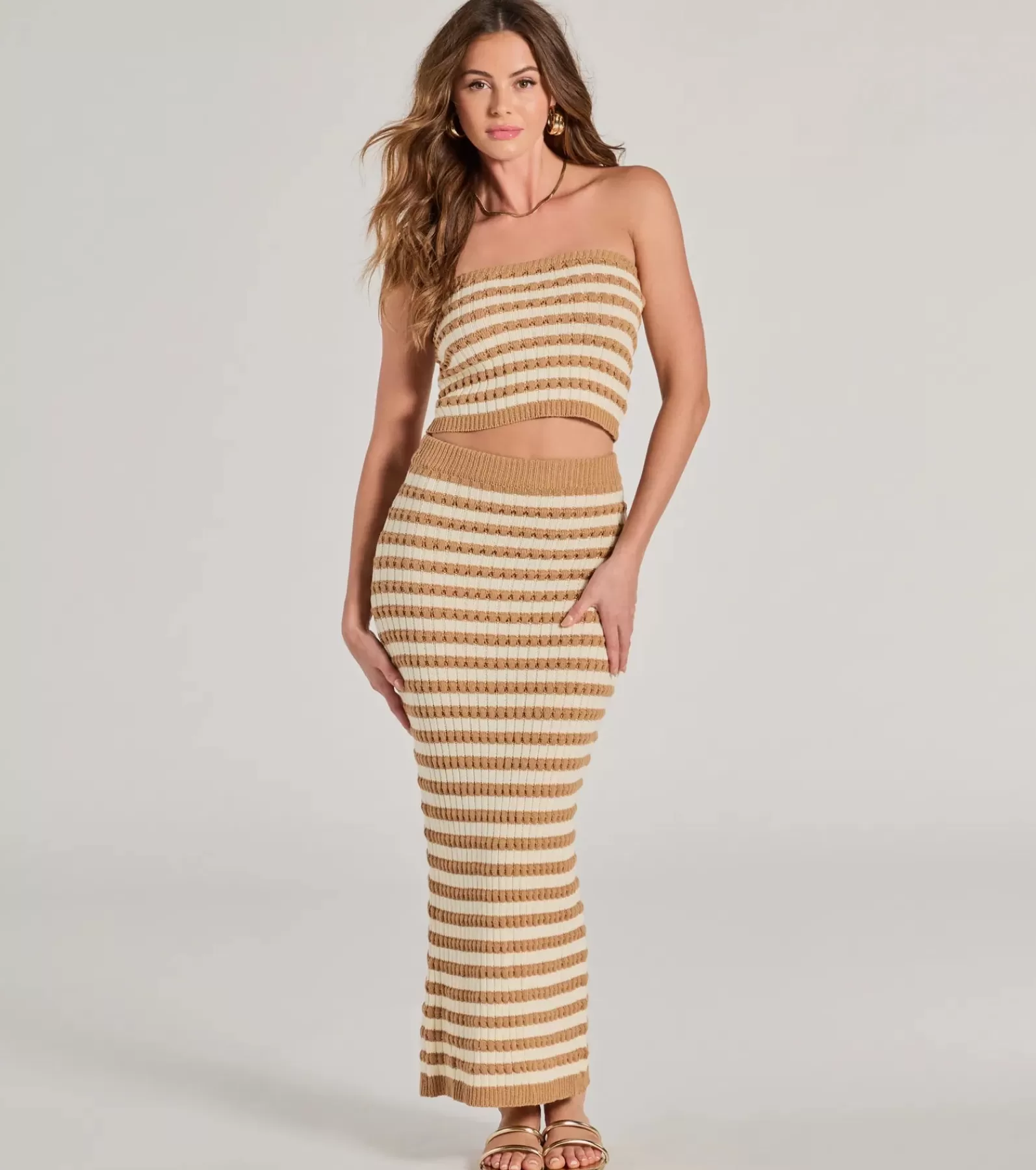 Windsor All Matching Sets | Midi Skirts*Seaside Cutie Striped Slit Knit Midi Skirt