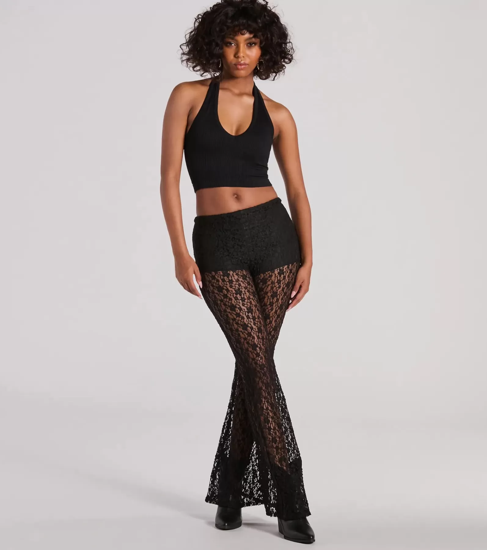 Windsor Black Pants | Flare Pants*Sensational Trend High Rise Flare Lace Pants