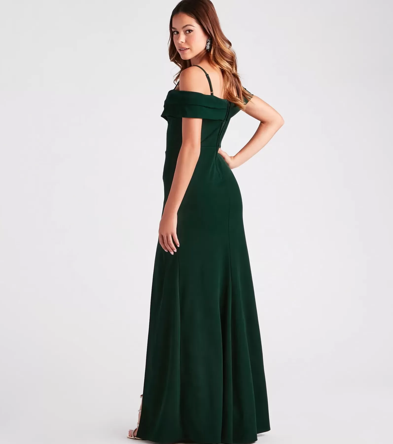 Windsor Green Bridesmaid Dresses*Serene Cold-Shoulder High Slit Mermaid Dress
