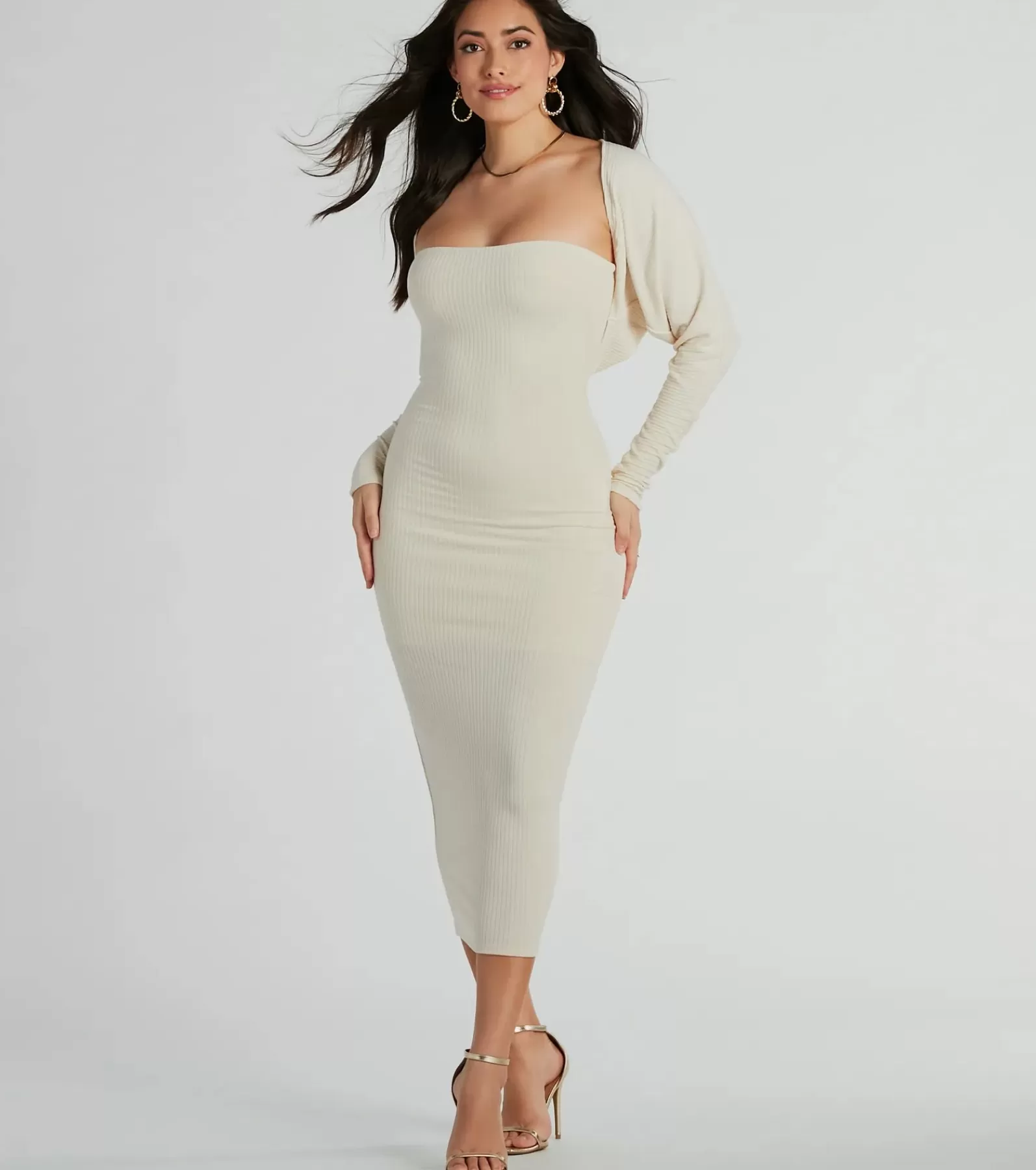 Windsor All Matching Sets | Midi Dresses*She's The Main Rib Knit Strapless Midi Dress