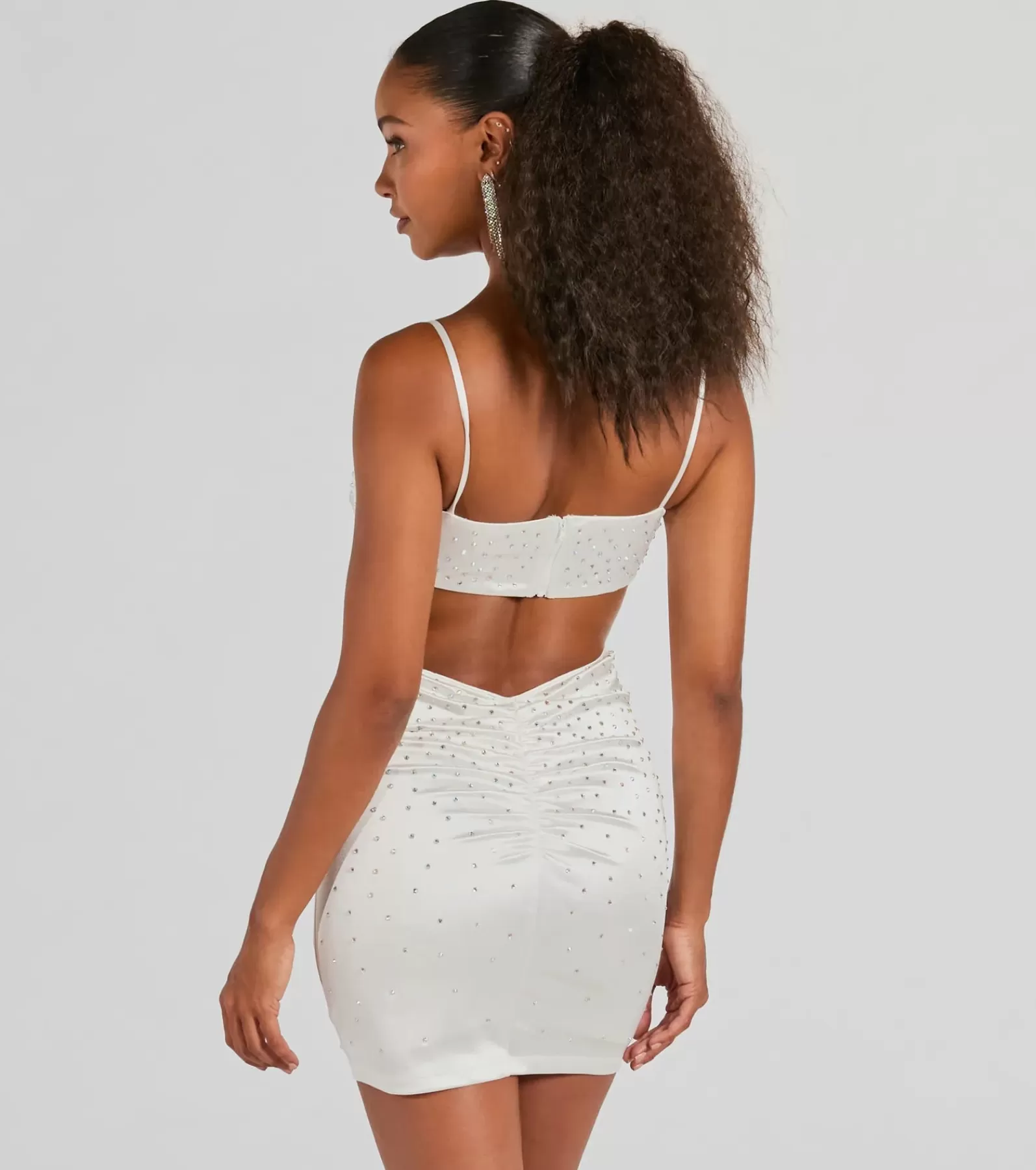 Windsor Rehearsal | Bridal Shower*Shine Bright Babe V-Neck Rhinestone Satin Mini Dress