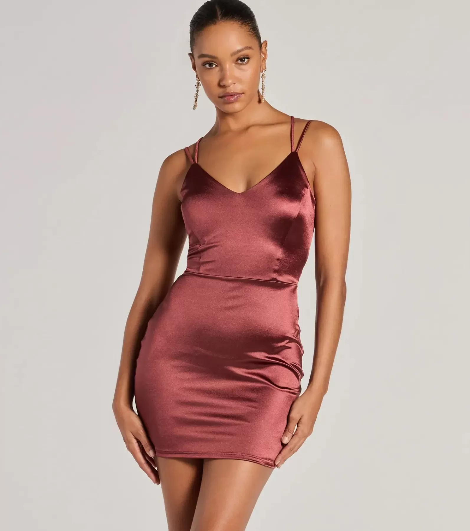 Windsor Satin Nye Dresses | Nye Outfits*Simply A Stunner Lace-Up Bodycon Satin Mini Dress