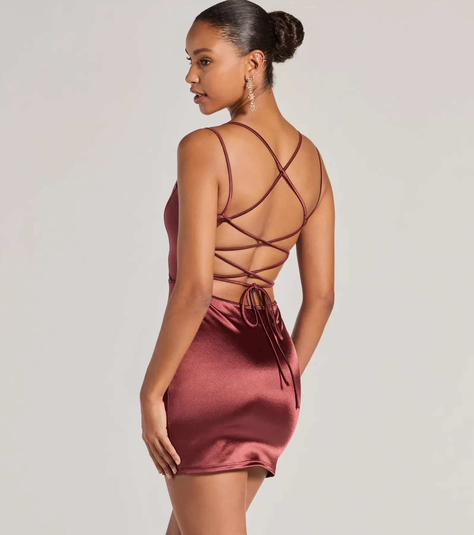 Windsor Satin Nye Dresses | Nye Outfits*Simply A Stunner Lace-Up Bodycon Satin Mini Dress