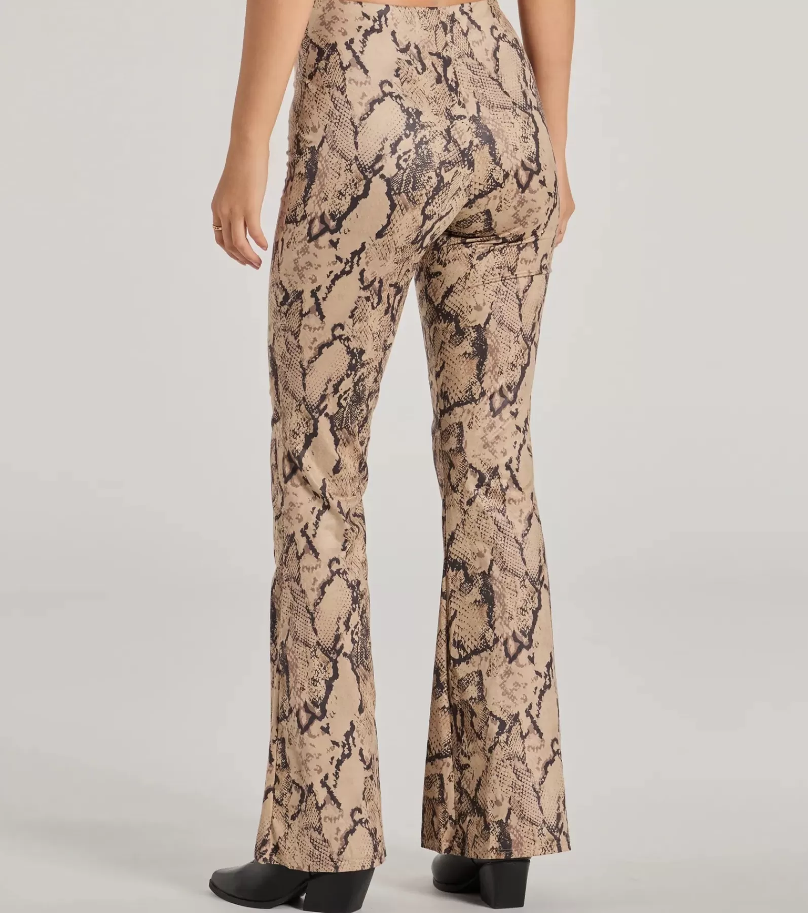 Windsor Faux Leather & Suede Bottoms | Flare Pants*Slither In Style High Rise Snake Print Flare Pants