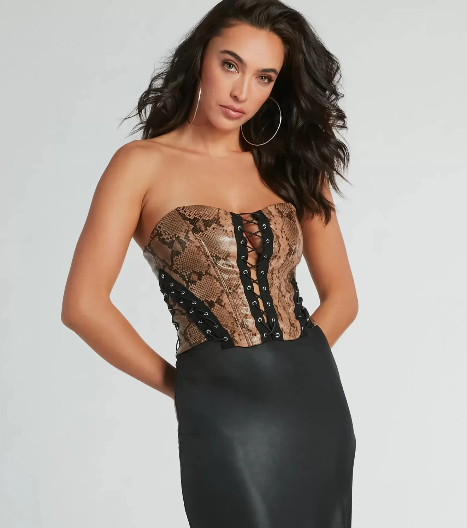 Windsor Going-Out Tops | Corset & Bustier Tops* Skin Tight Lace-Up Faux Leather Corset Top