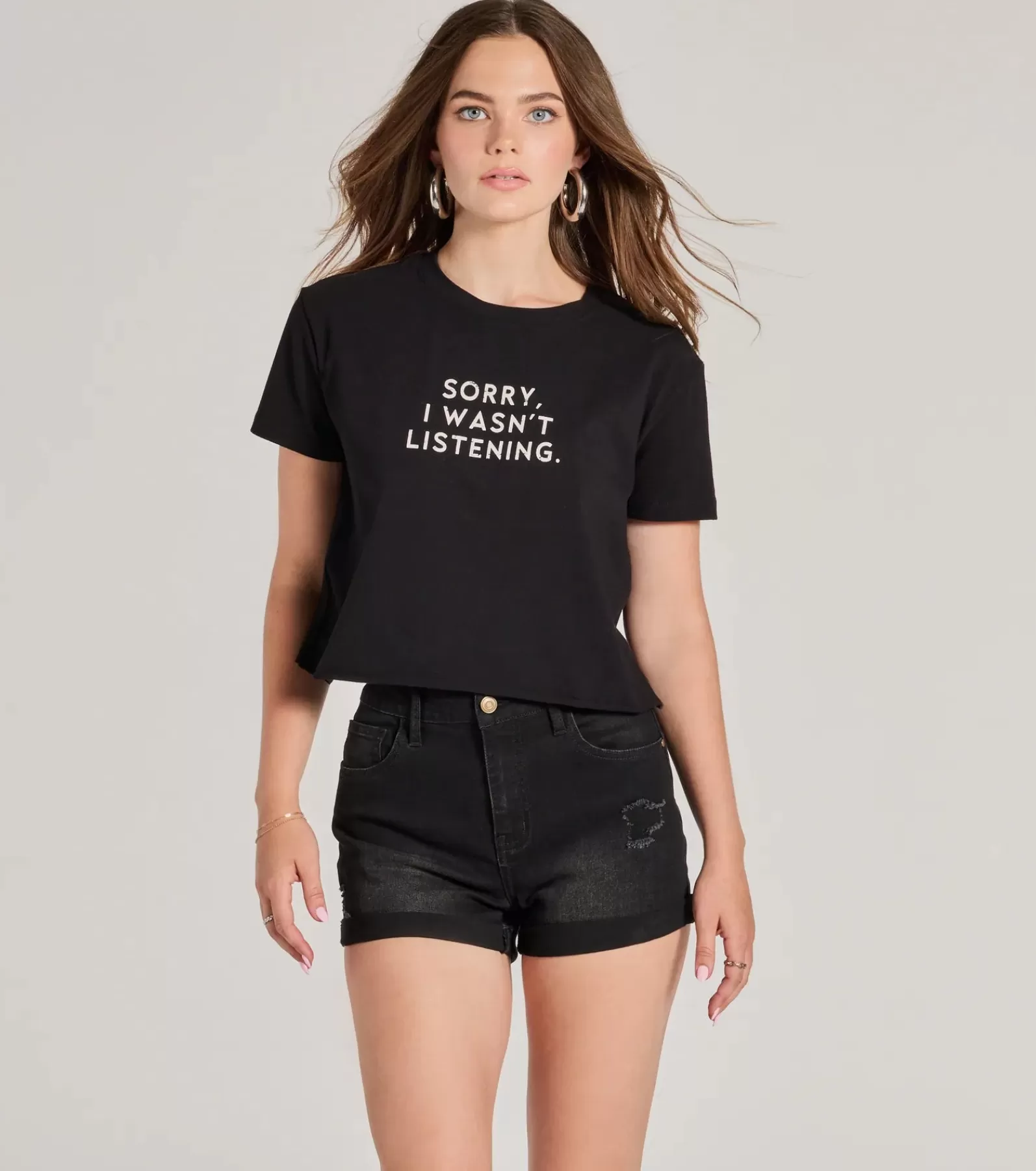 Windsor Graphic Tees | Short Sleeve Tops*Sorry I Wasn't Listening Crop Graphic Tee