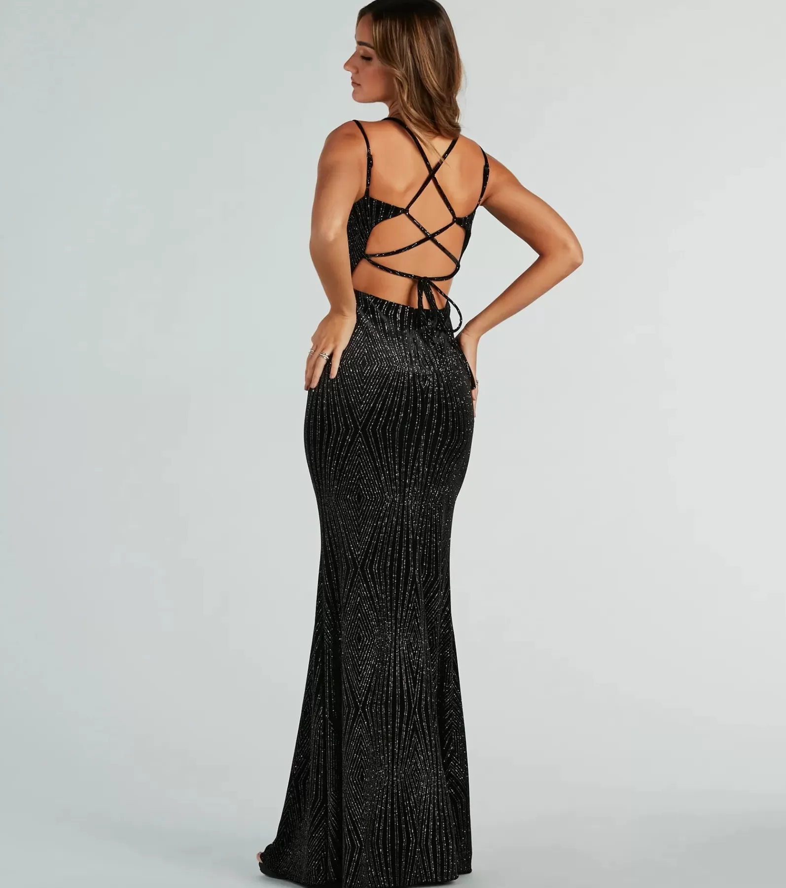 Windsor Black Bridesmaid Dresses*Spencer Formal Glitter Velvet Lace-Up Long Dress