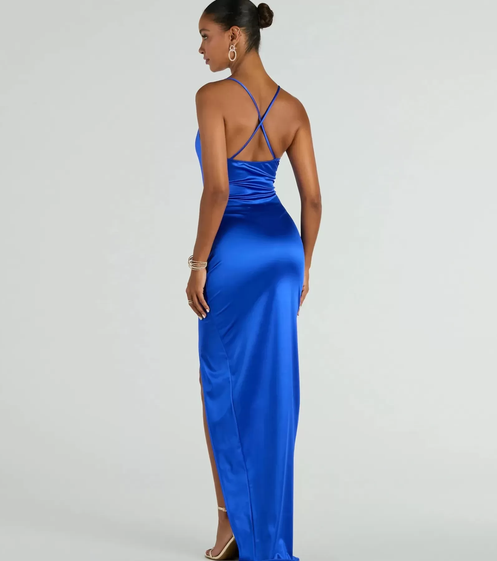 Windsor Satin Bridesmaid Dresses | Green Bridesmaid Dresses*Stella Satin Cowl Neck High Slit Formal Dress