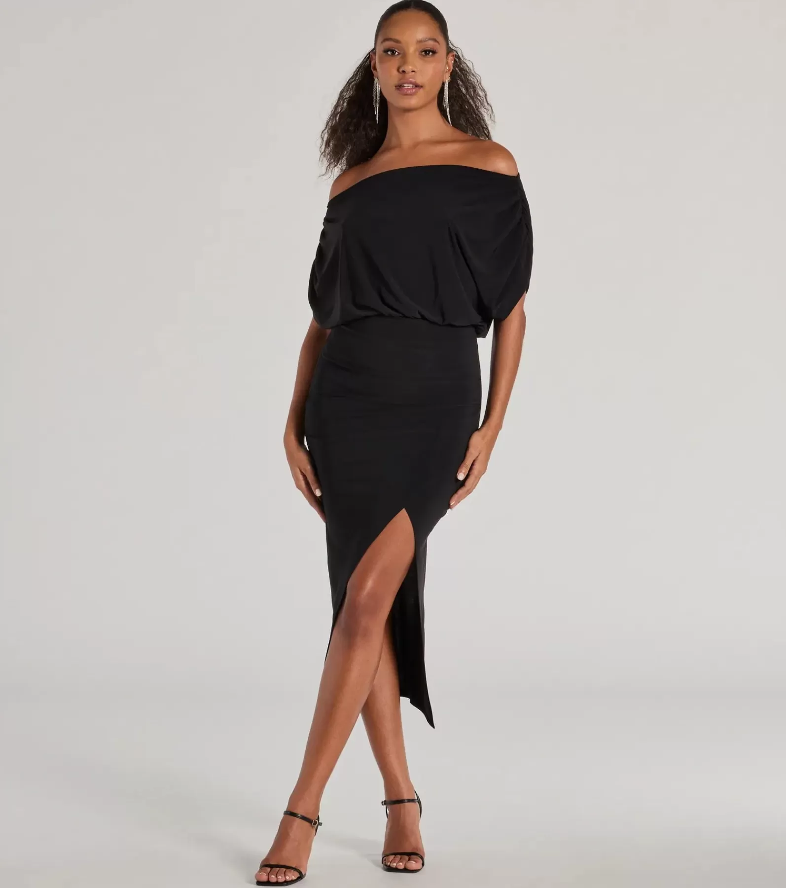 Windsor Black Nye Dresses | Nye Outfits*Stop And Stun Off-The-Shoulder Midi Dress