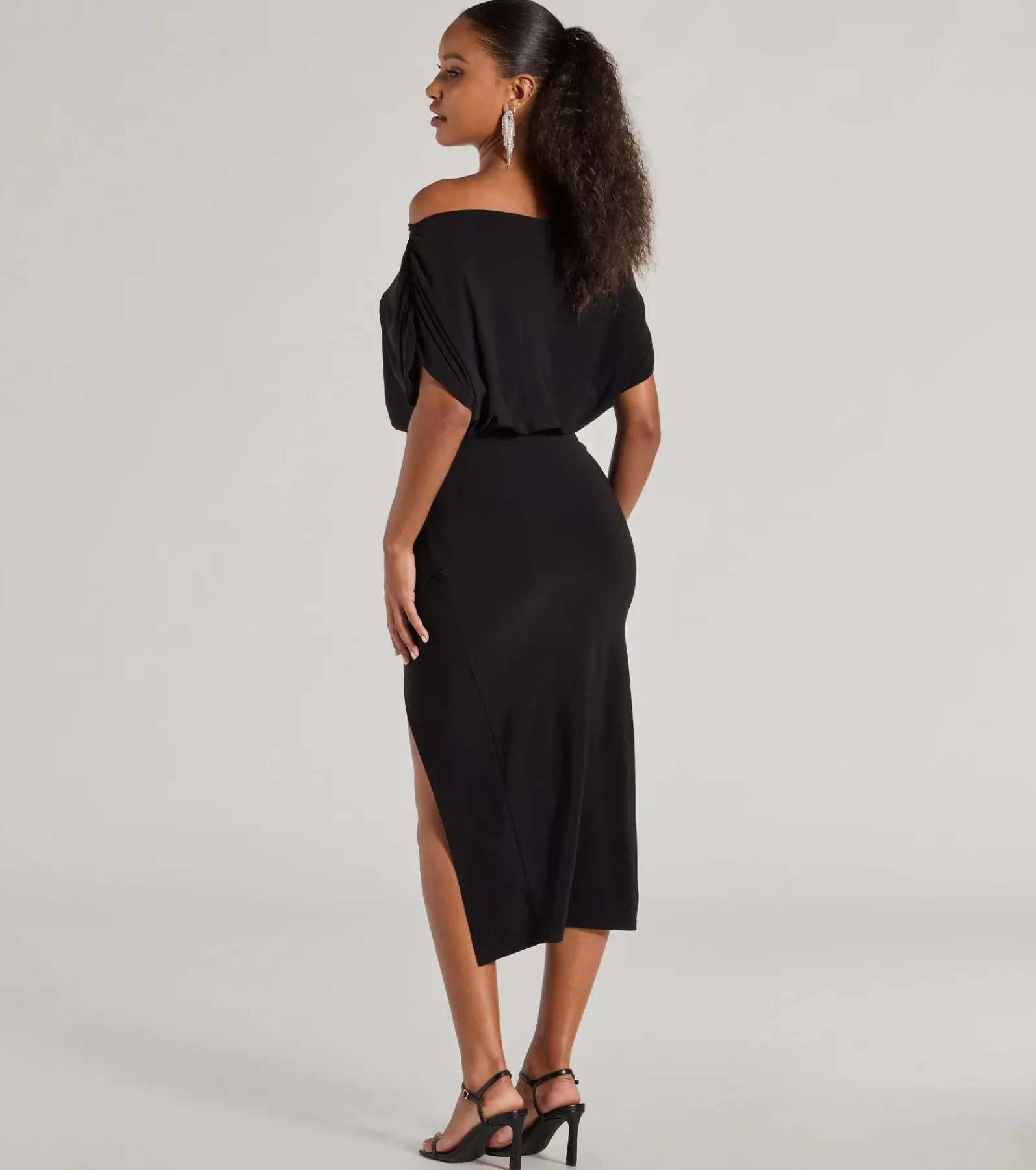 Windsor Black Nye Dresses | Nye Outfits*Stop And Stun Off-The-Shoulder Midi Dress