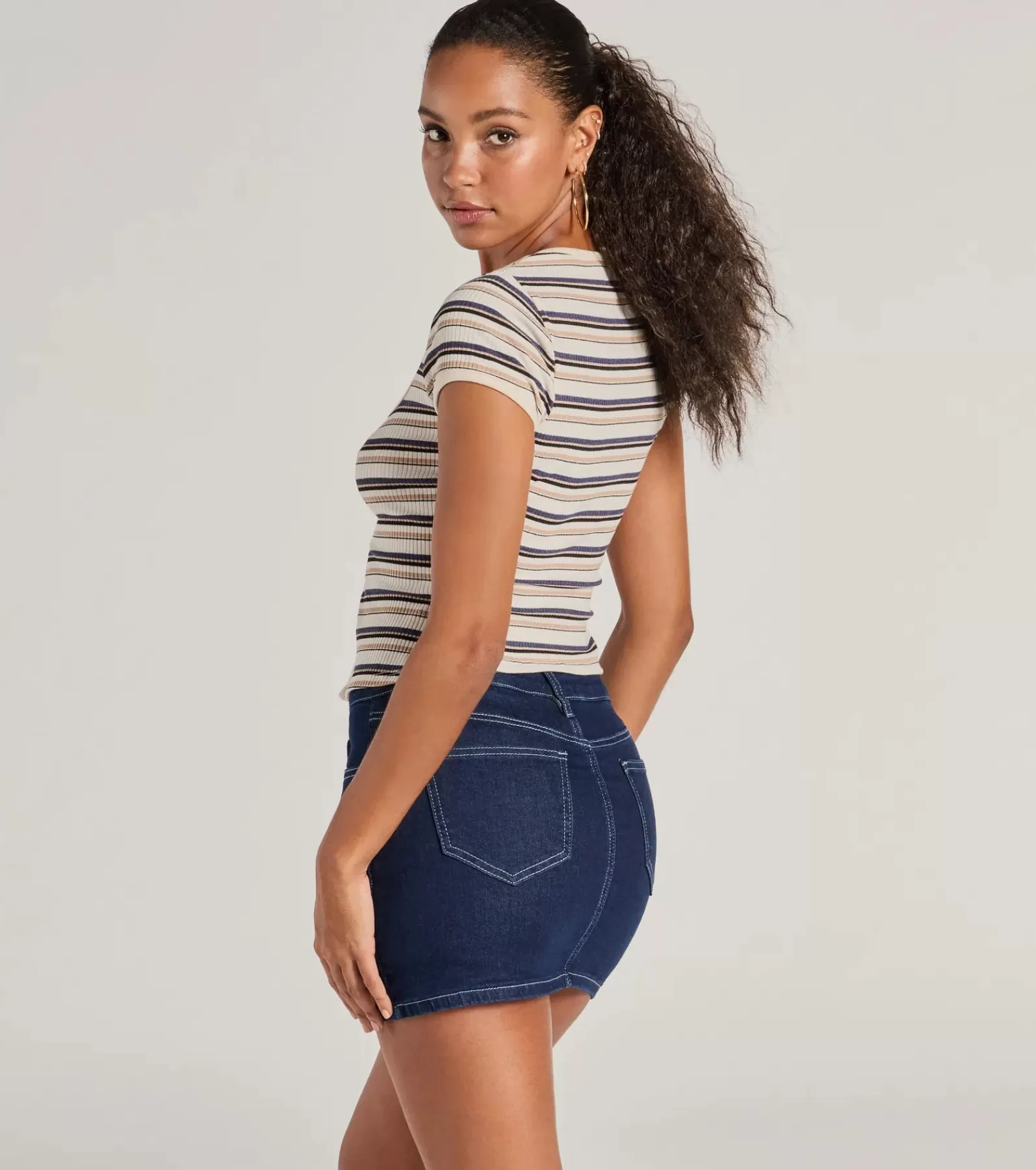 Windsor Tie Front Tops | Short Sleeve Tops*Stylish Status Striped Knit Tie-Front Top