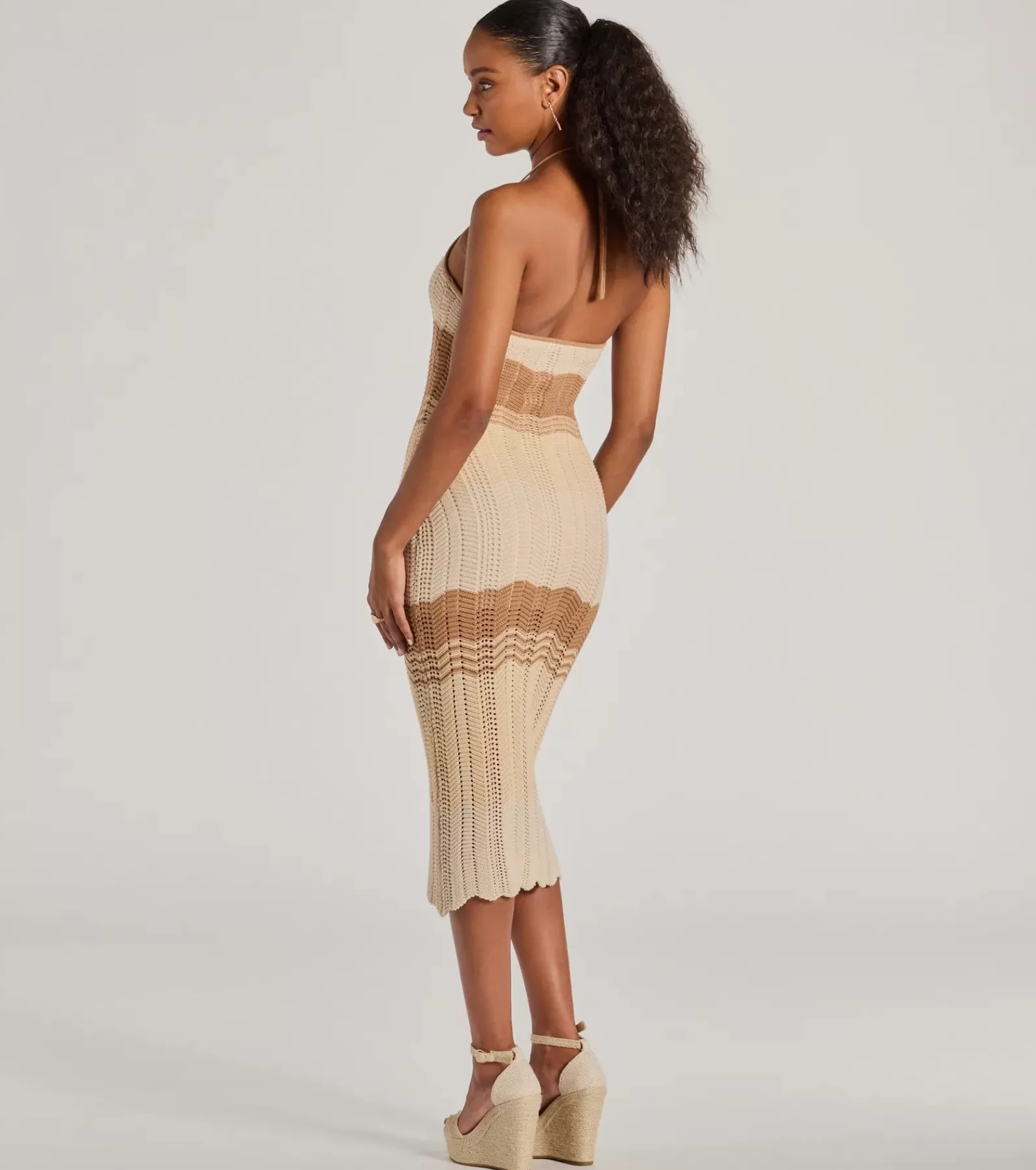 Windsor Sundresses*Stylish Striped Halter Crochet Midi Dress