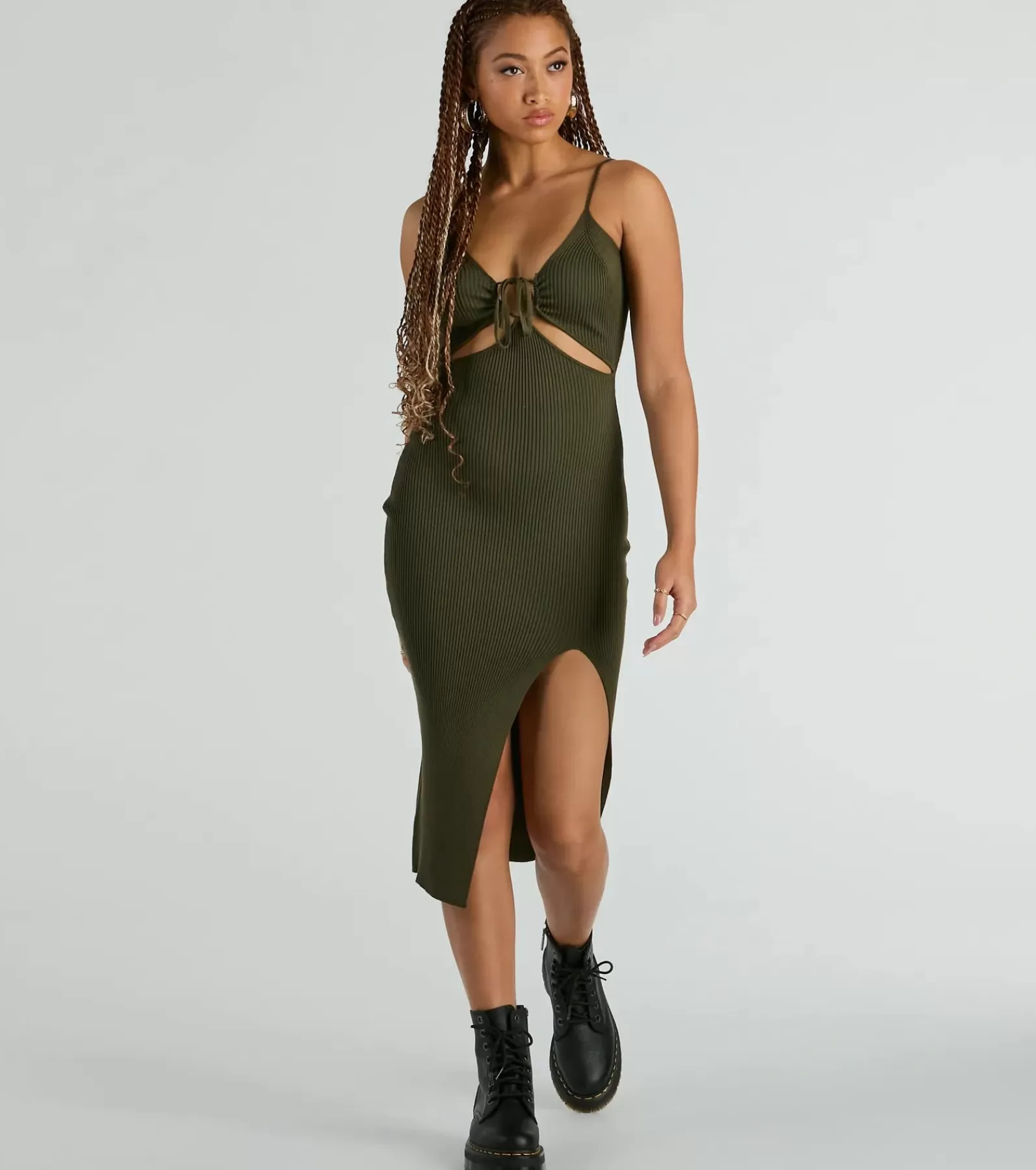 Windsor Sundresses*Such A Serve Cutout Strappy Ribbed Knit Midi Dress