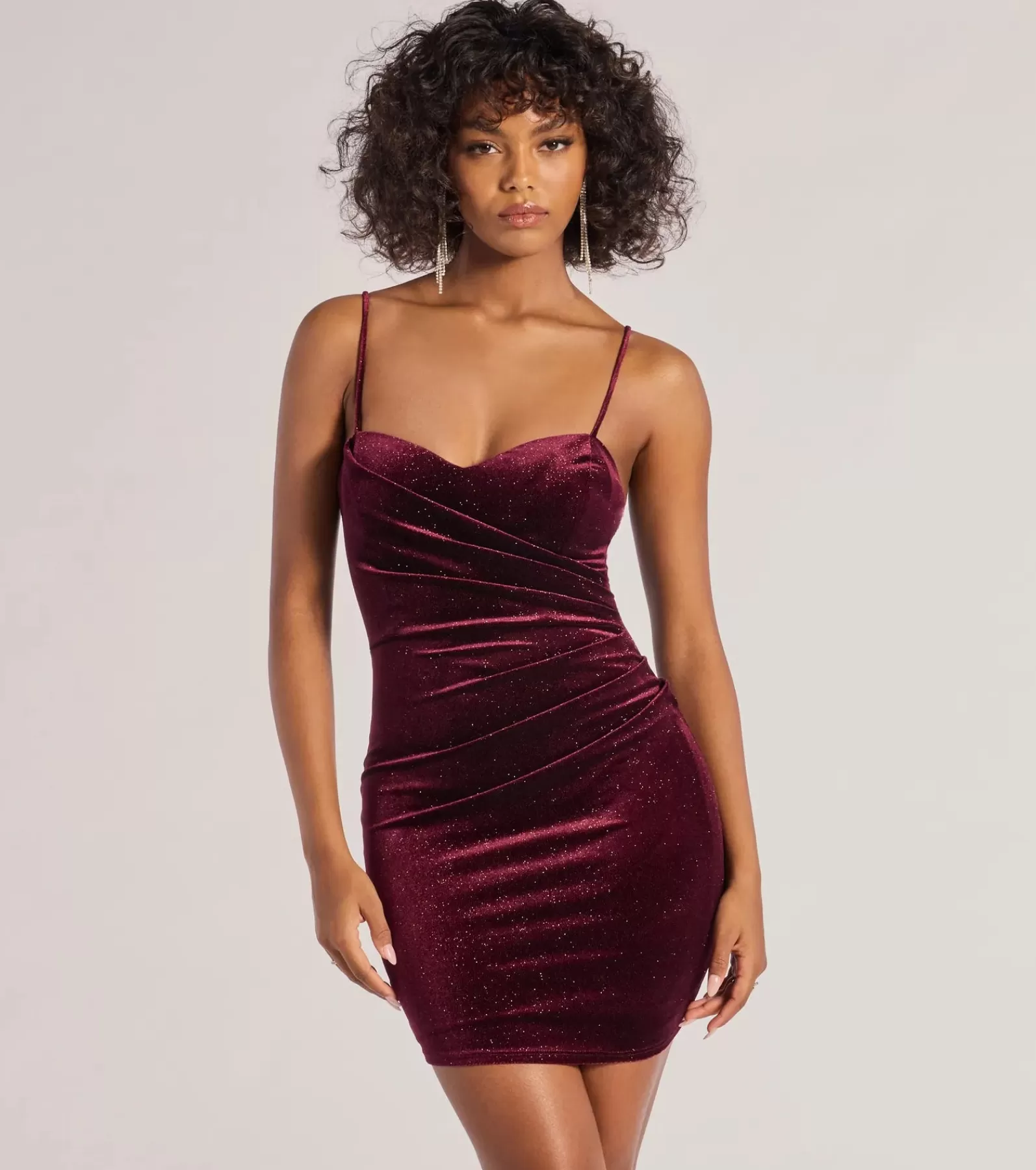 Windsor Glitter Nye Dresses | Mini Holiday Dresses*Sultry And Luxe Glitter Velvet Bodycon Mini Dress