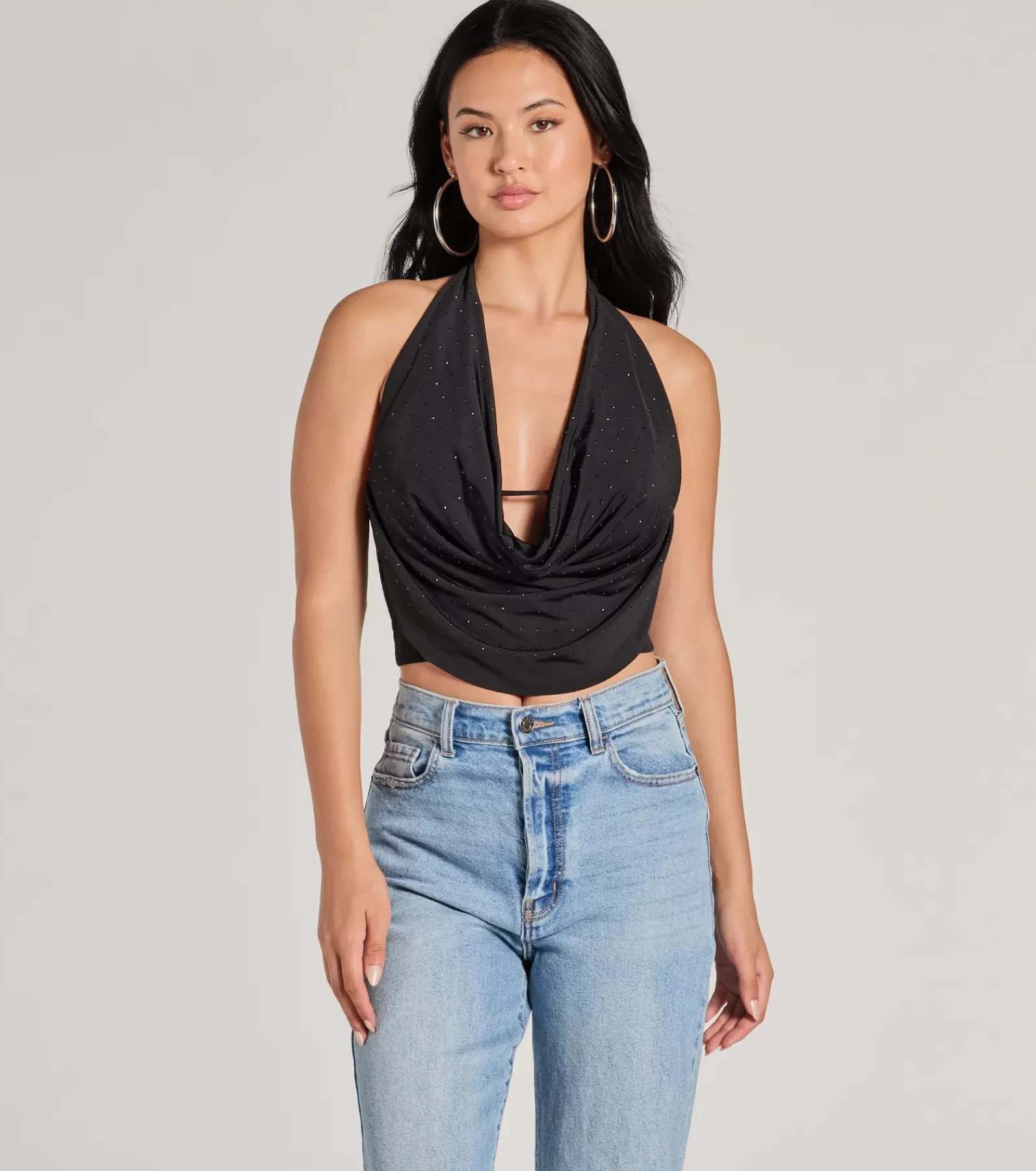 Windsor Nye Outfits | Going-Out Tops*Sultry Flair Rhinestone Knit Halter Crop Top