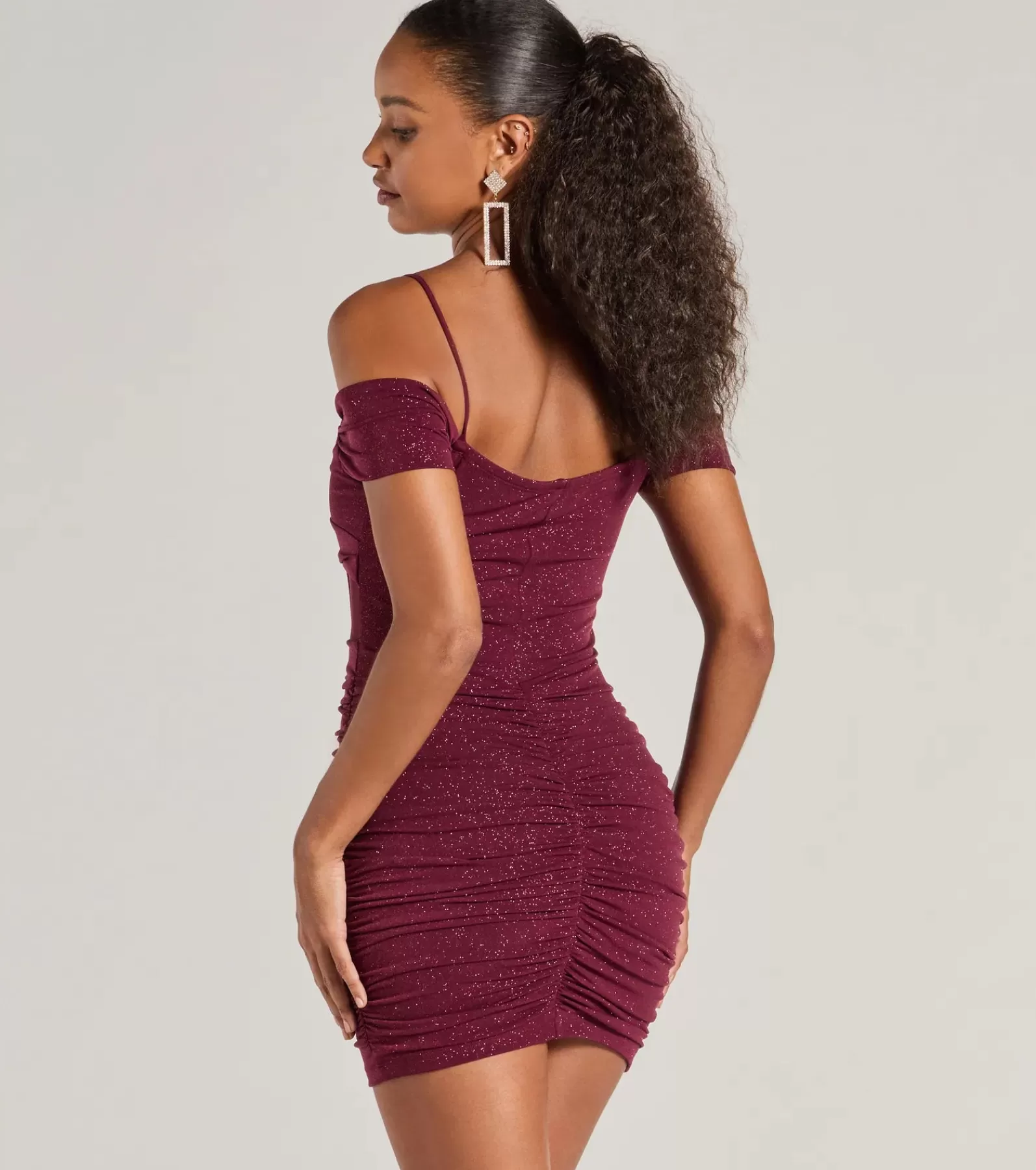 Windsor Glitter Nye Dresses | Red Holiday Dresses*Sultry Glitz Glitter Cold-Shoulder Mini Dress